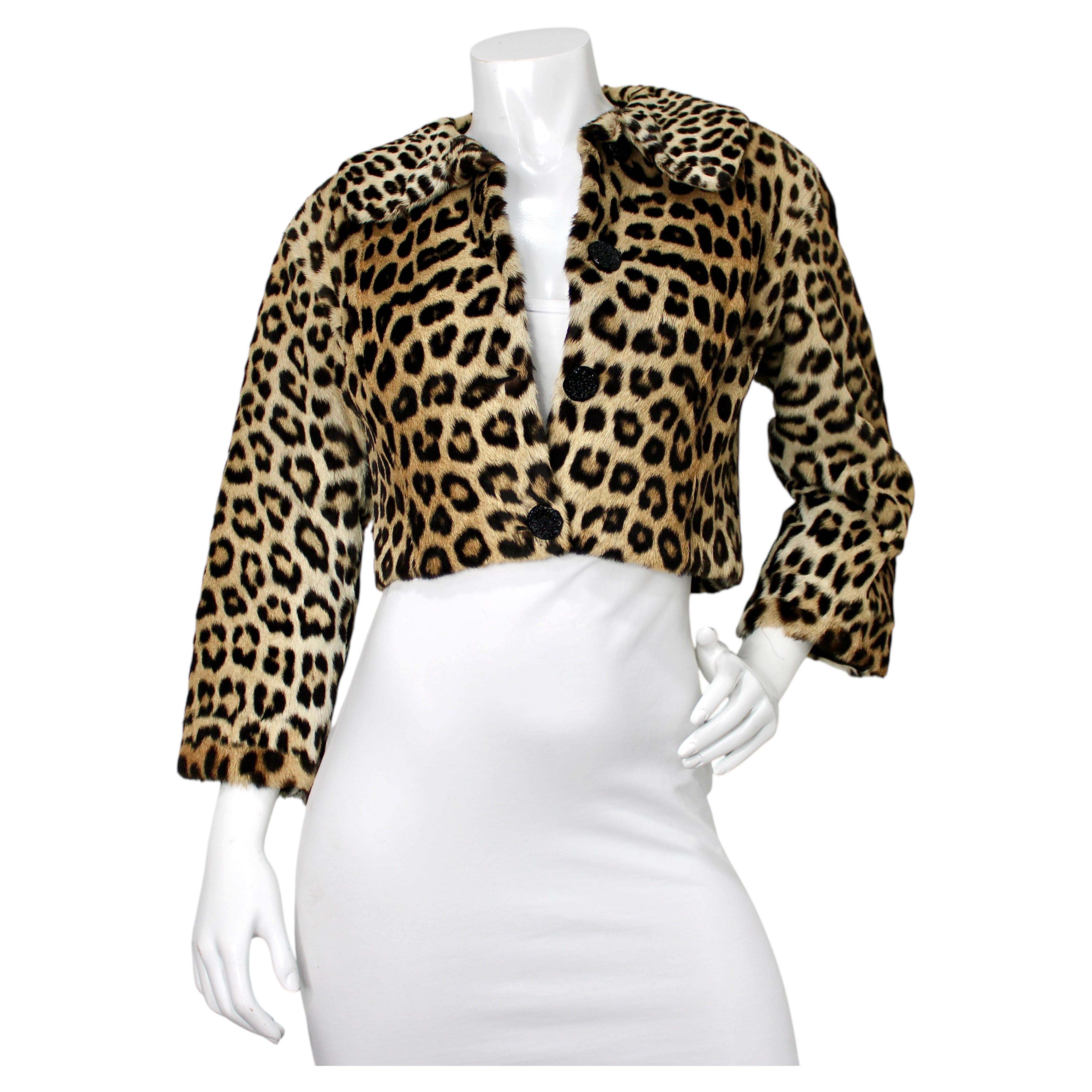 Hattie Carnegie Mink Leopard Print Fur Cropped Jacket circa 1950s For Sale