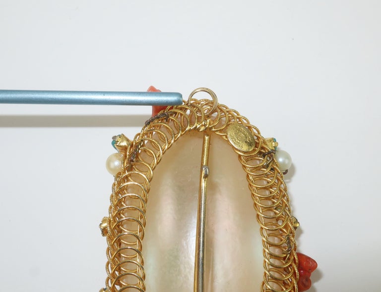 Hattie Carnegie Mother-Of-Pearl Earrings & Pendant Clip Set 4