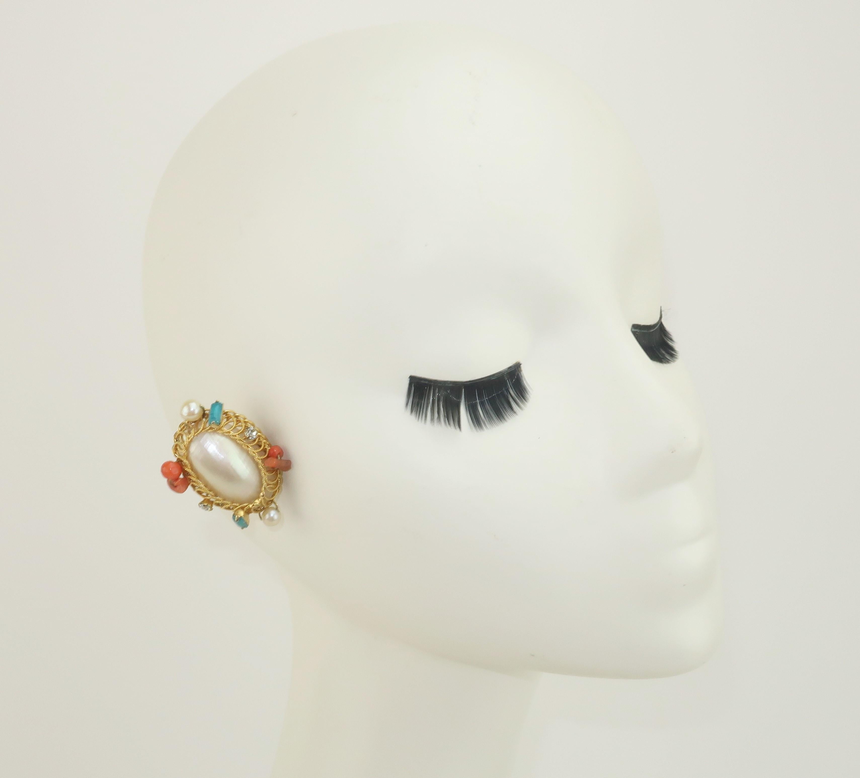 Hattie Carnegie Mother-Of-Pearl Earrings & Pendant Clip Set 6