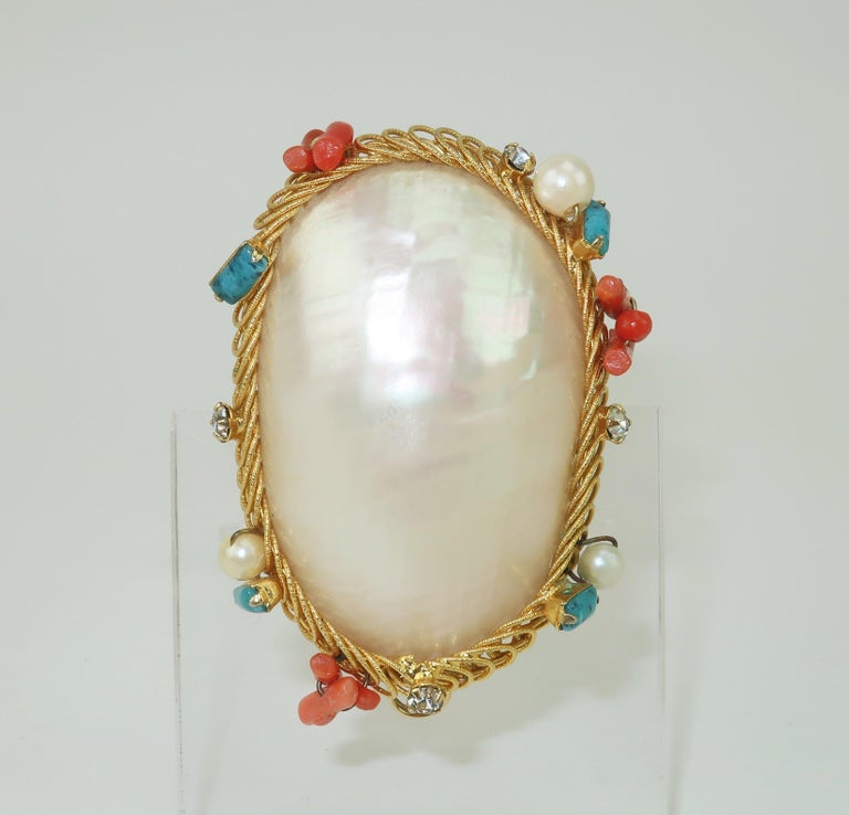 Hattie Carnegie Mother-Of-Pearl Earrings & Pendant Clip Set 2