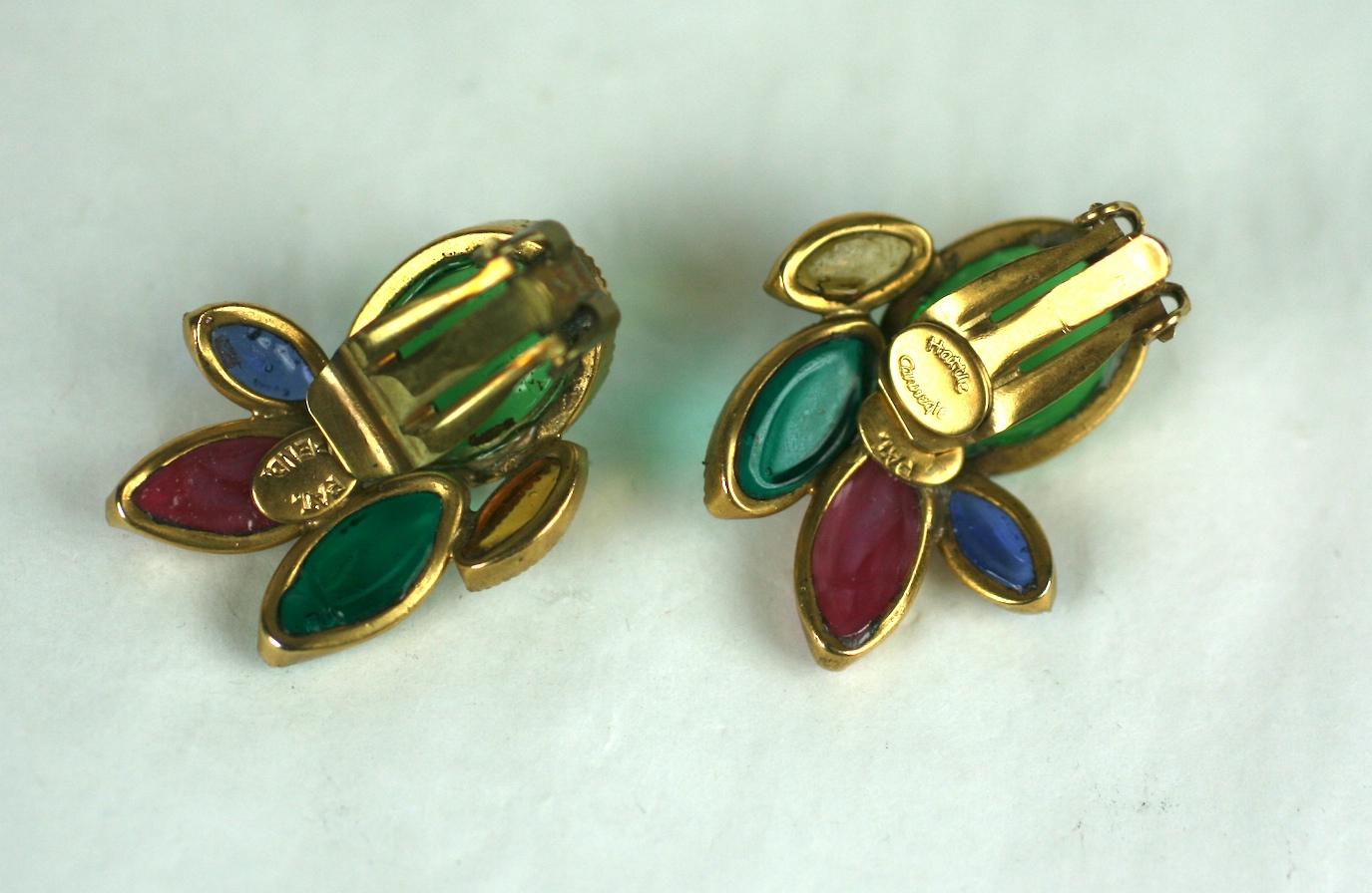  Maison Gripoix for Hattie Carnegie Poured Glass Earrings In Excellent Condition For Sale In New York, NY