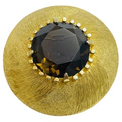 HATTIE CARNEGIE signed vintage gold amber glass designer brooch
