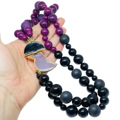 HATTIE CARNEGIE signed vintage gold enamel modernist beaded designer necklace