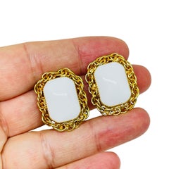 HATTIE CARNEGIE pendientes de clip de diseño vintage de cristal blanco y tono dorado firmados