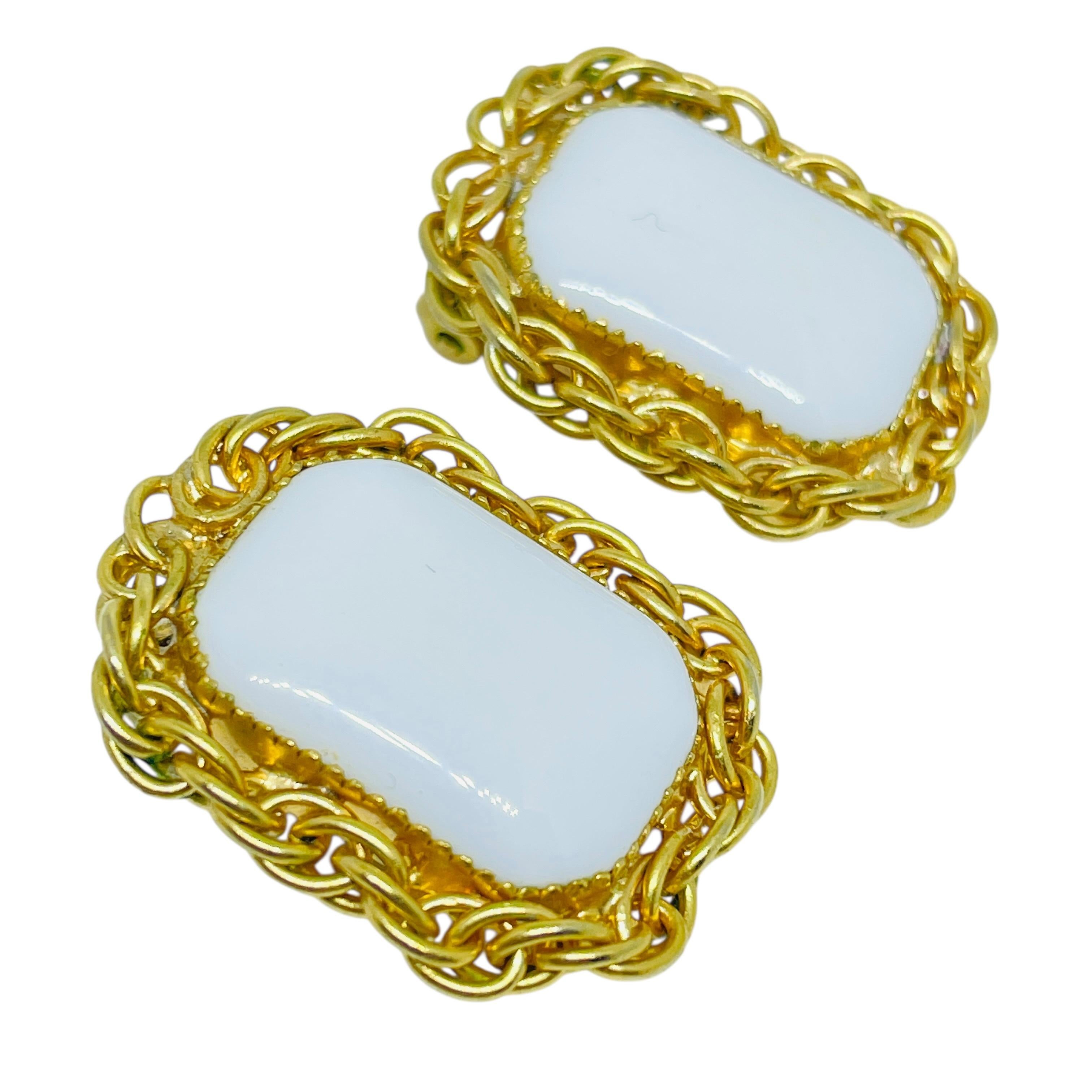 da uomo o donna Hattie Carnegie, orecchini a clip firmati d'epoca in vetro bianco e tono d'oro in vendita