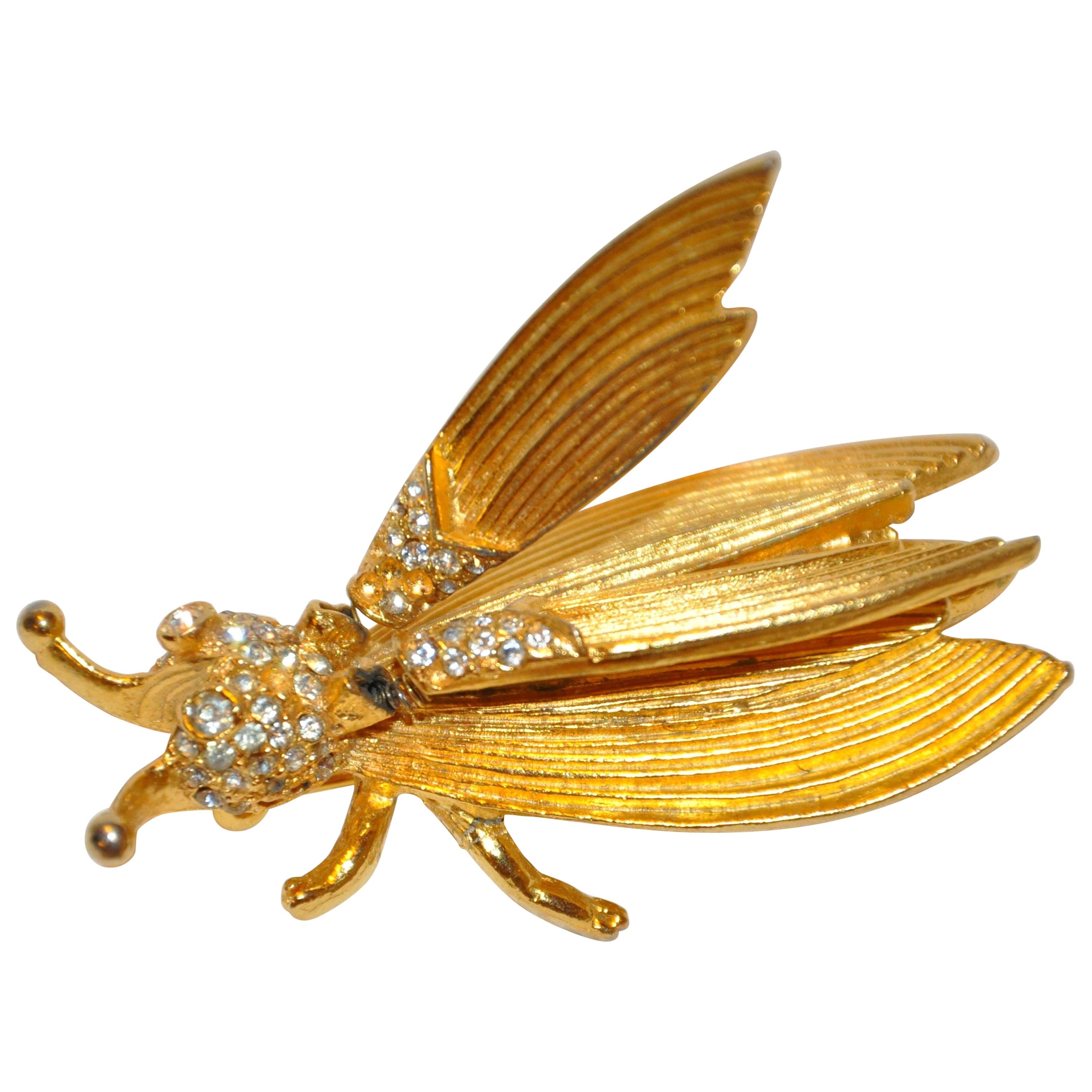 Hattie Carnegie Whimsical "Insect" with Movable Wings Gilded Hardware Brooch