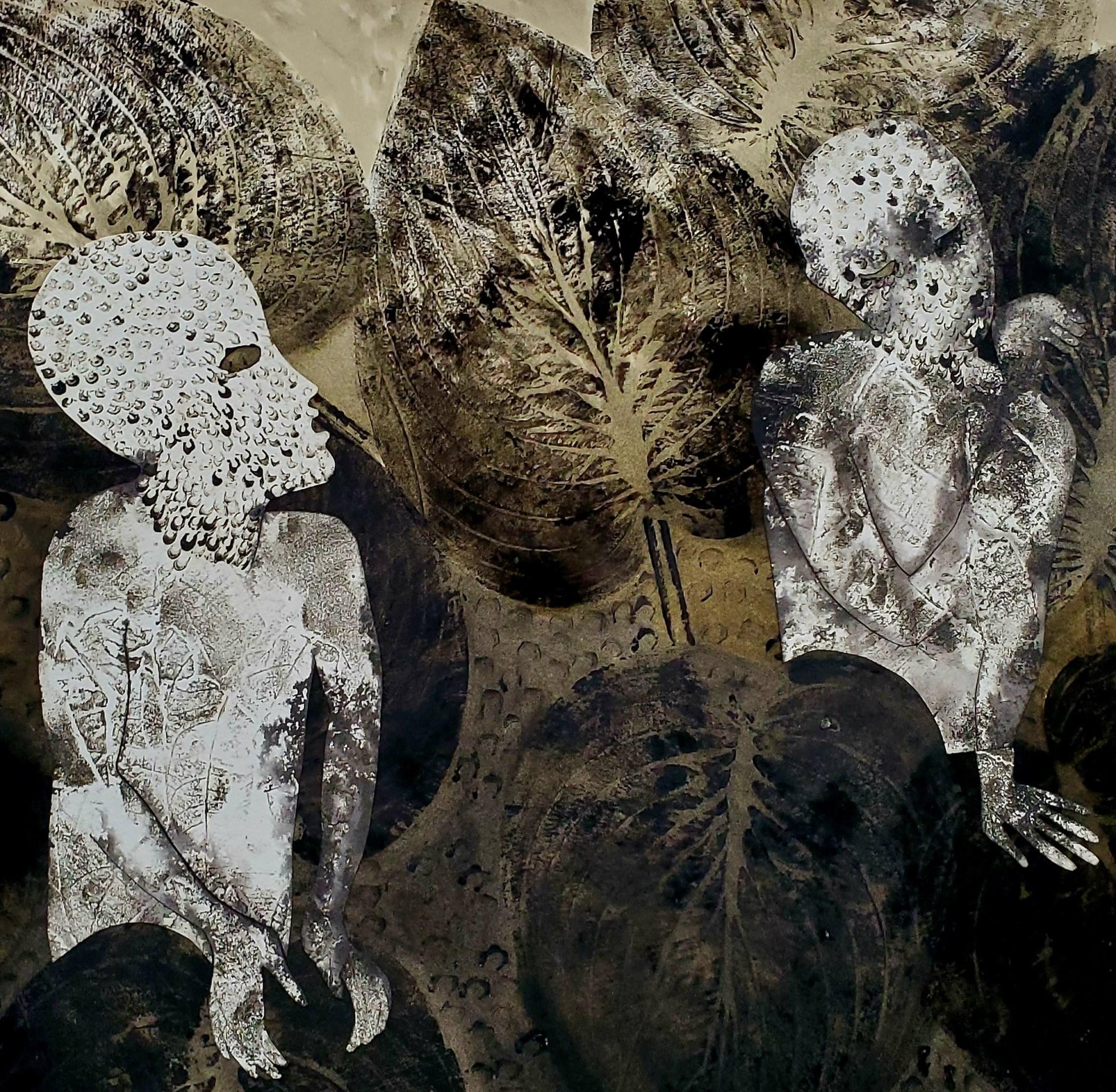 Paradis perdus #5 Haude Bernabe Art contemporain Afrique homme dans la nature paysage - Noir Landscape Painting par Haude Bernabé