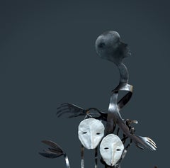 Wild thoughts Haude Bernabé Contemporary art metal sculpture mask wood ceramic