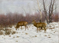 Deer in a Winter Landscape, Haug Christian, Soleur, Norway 1862 – 1953 Munich