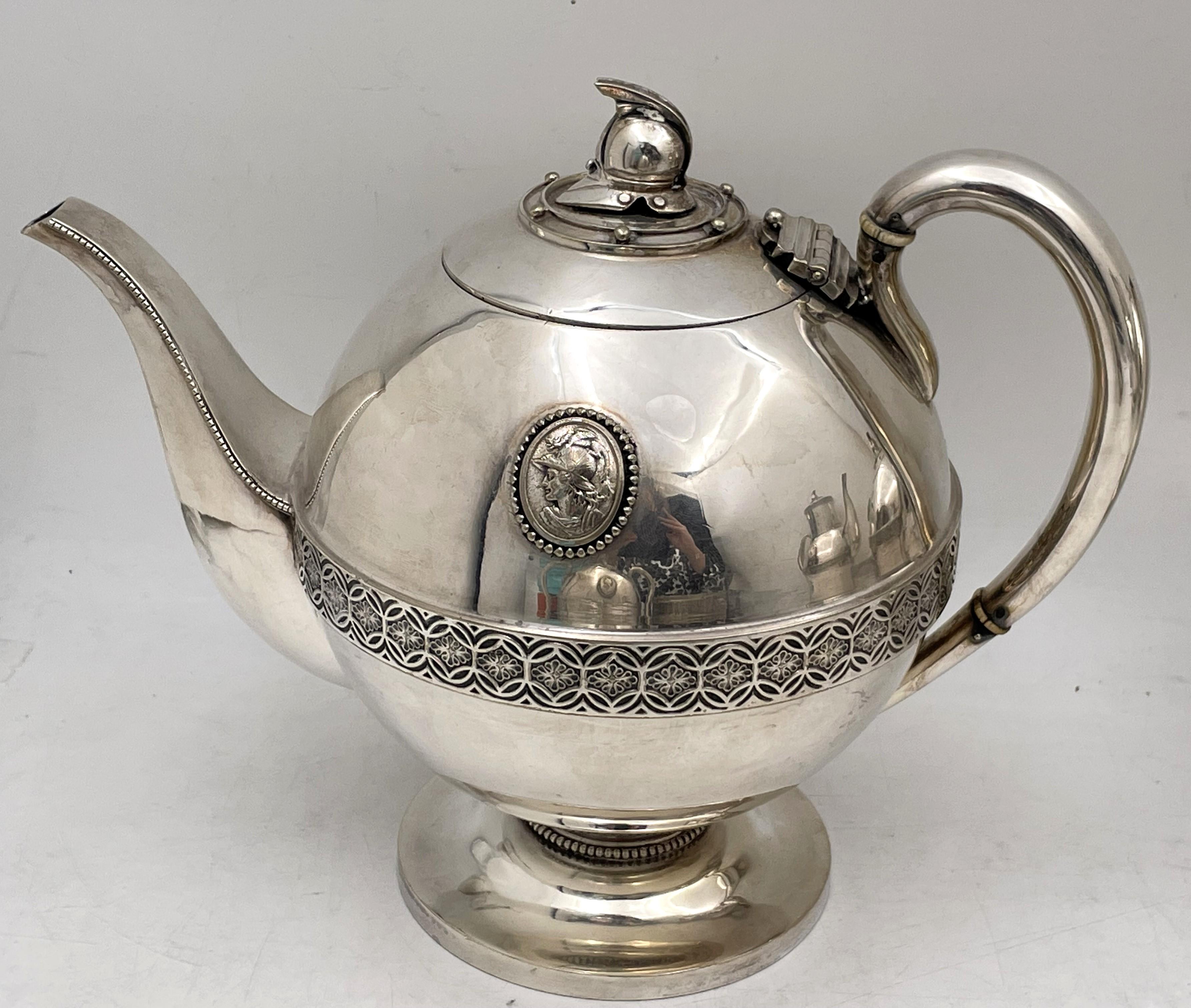 XIXe siècle Haughwout & Co. A Silver Helmet Medallion 5 Pieces 19th Century Tea Coffee Set en vente