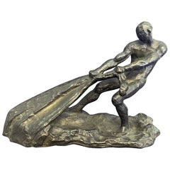 "Hauling the Net, " Rare Art Deco Bronze with Nude Male Fisherman