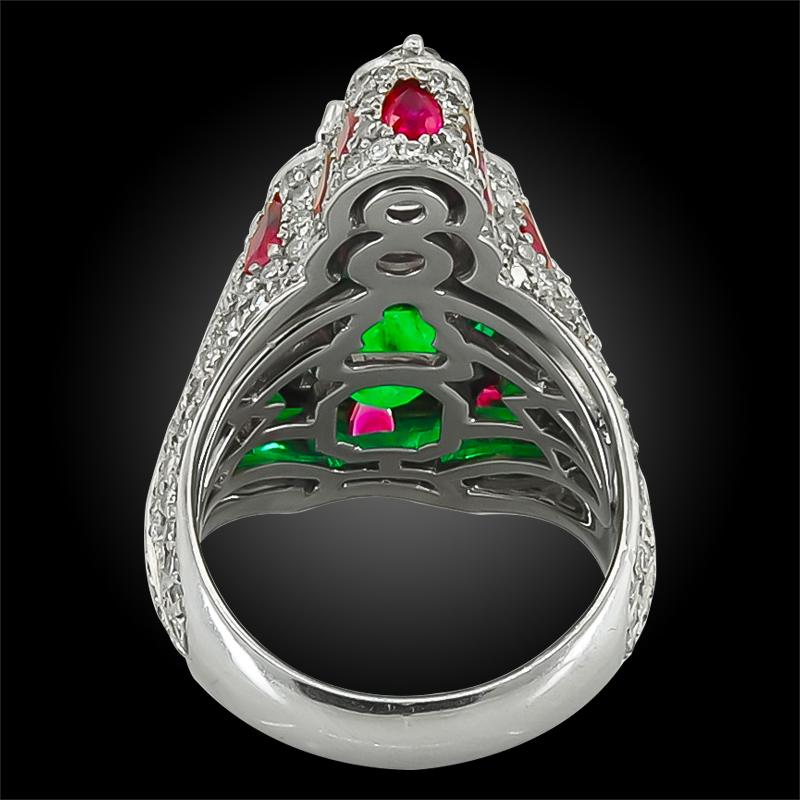 Round Cut Haume Diamond, Ruby and Emerald Ring For Sale