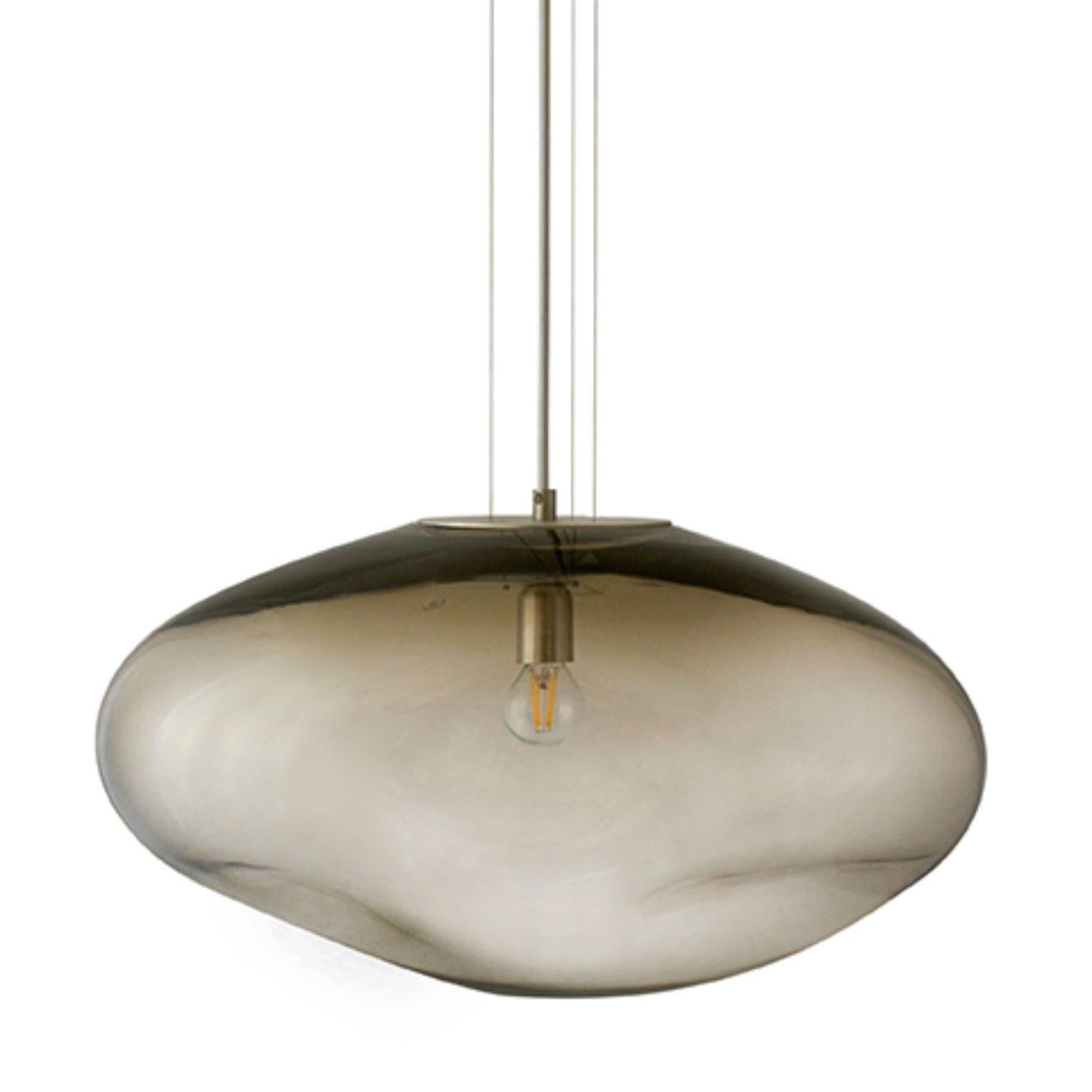 Haumea Amorph silver smoke XL pendant by Eloa
No UL listed 
Material: glass, steel, silver, LED Bulb
Dimensions: D35 x W47 x H32 cm
Also available in different colours and dimensions.

All our lamps can be wired according to each country. If sold to