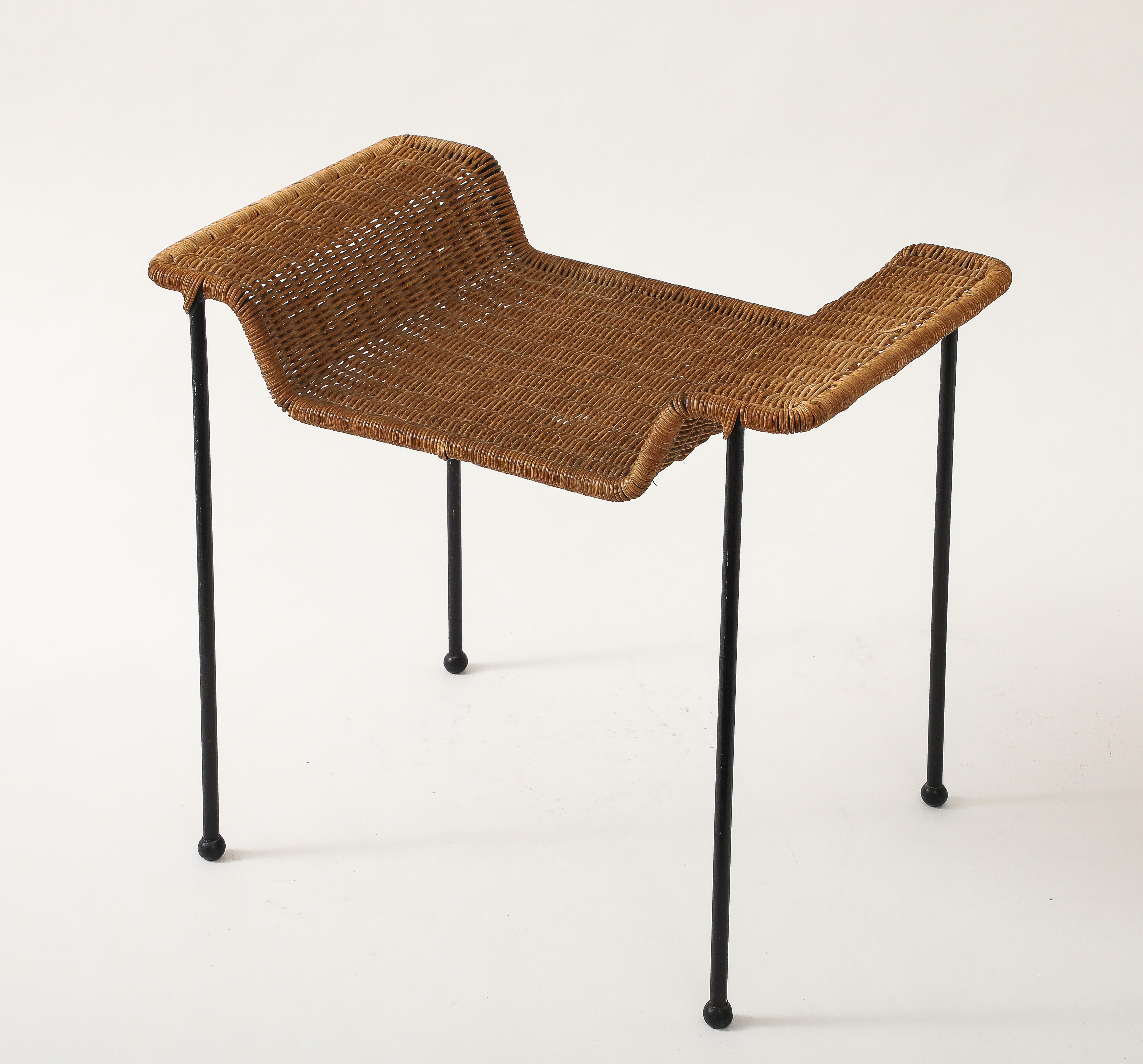 Hauner & Eisler che attribuiscono. Sgabello in vimini, canna, base in metallo, Francia, 1960 in vendita 4