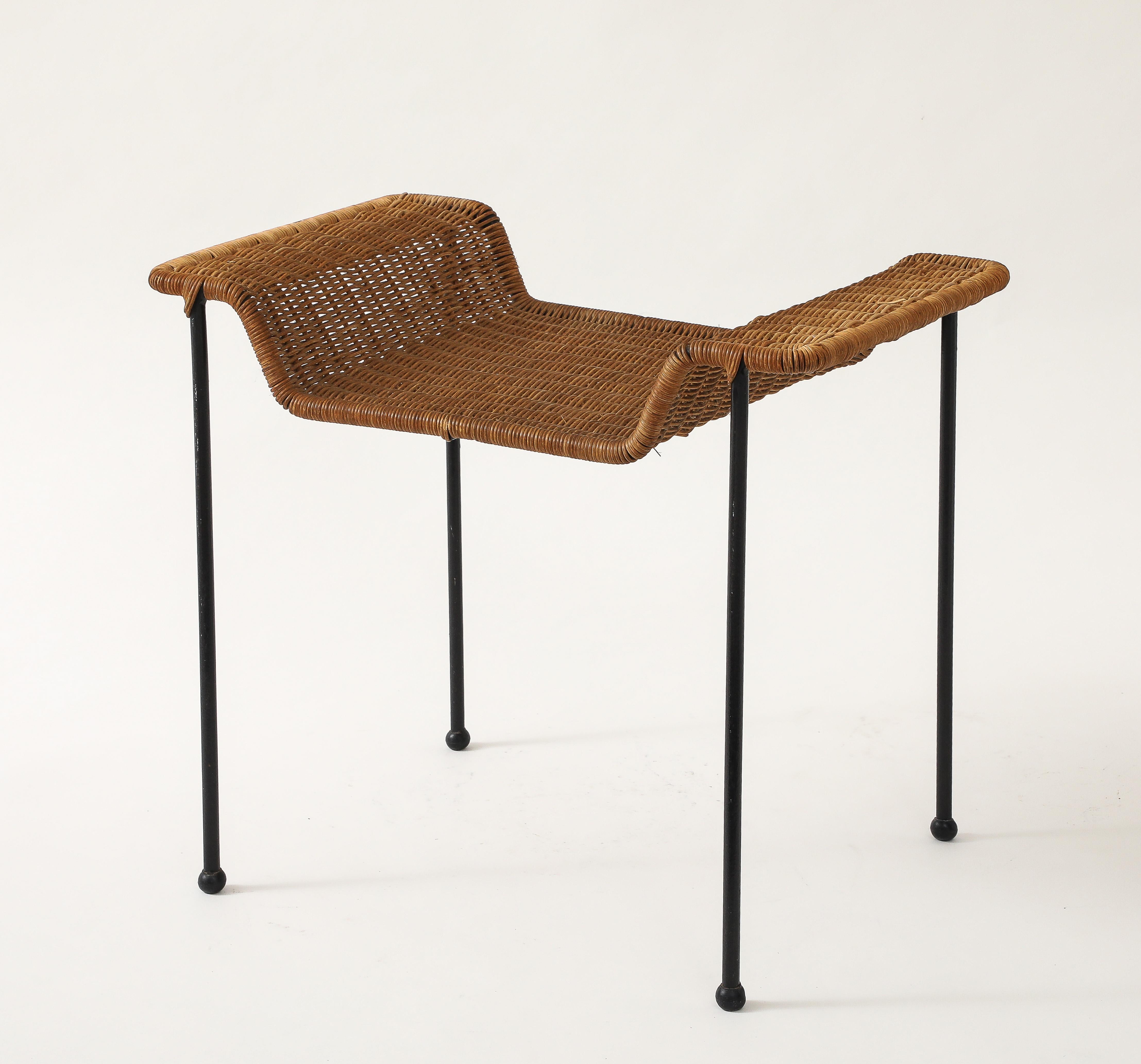 Hauner & Eisler che attribuiscono. Sgabello in vimini, canna, base in metallo, Francia, 1960 in vendita 5