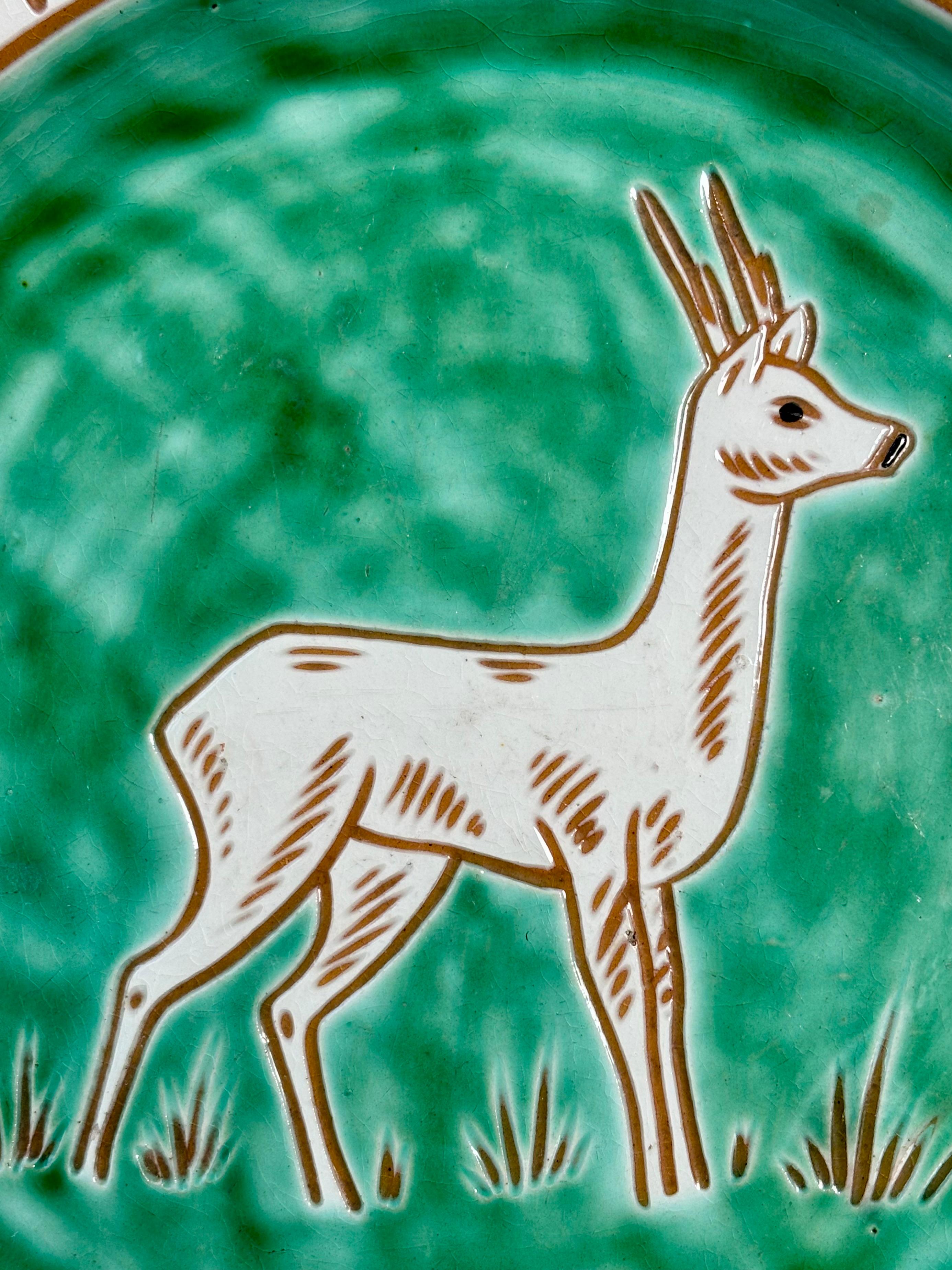 Hand-Carved Haunsø Danish Modern Decorative Plate With Deer, 1950s For Sale