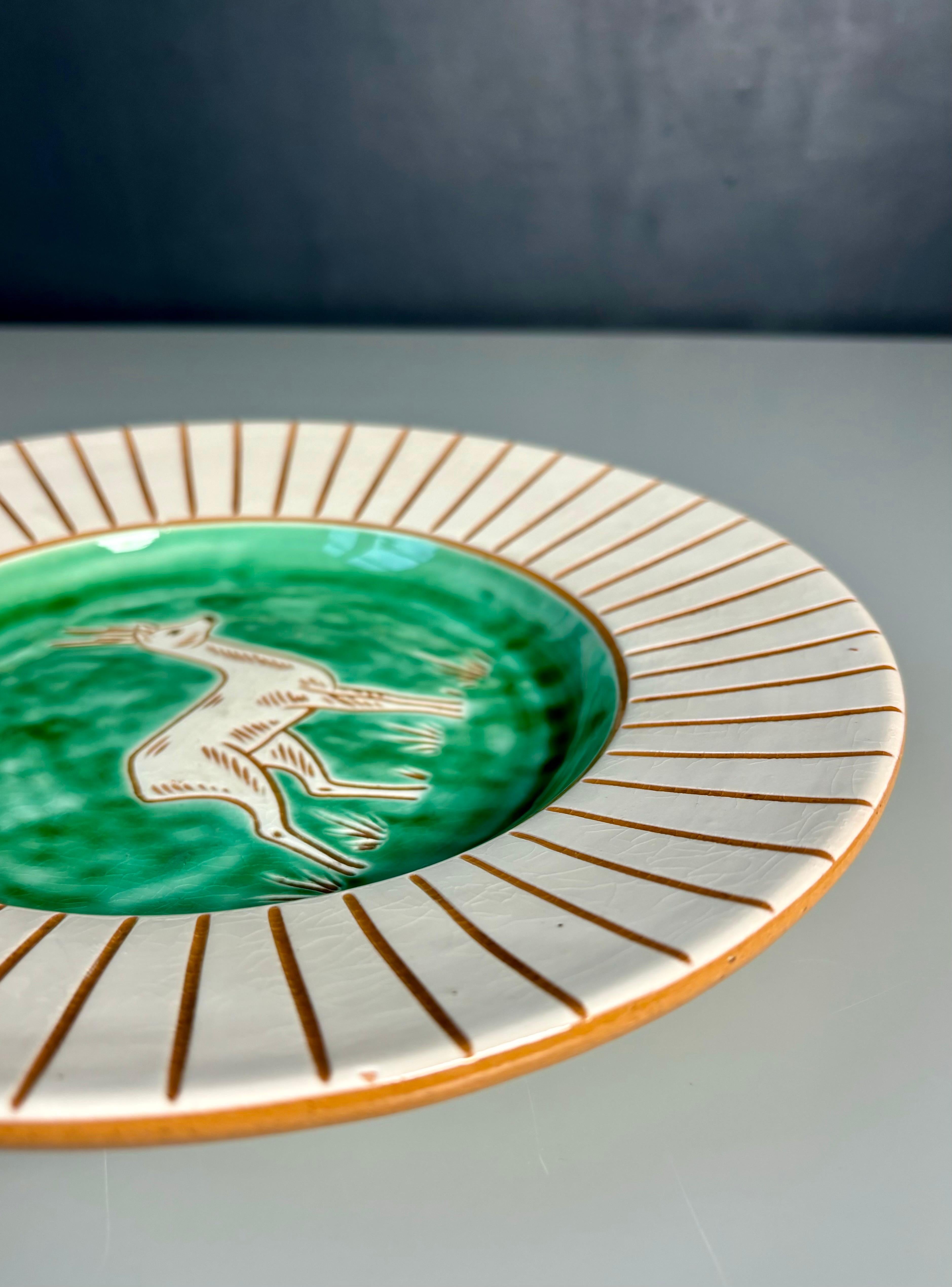 20th Century Haunsø Danish Modern Decorative Plate With Deer, 1950s For Sale