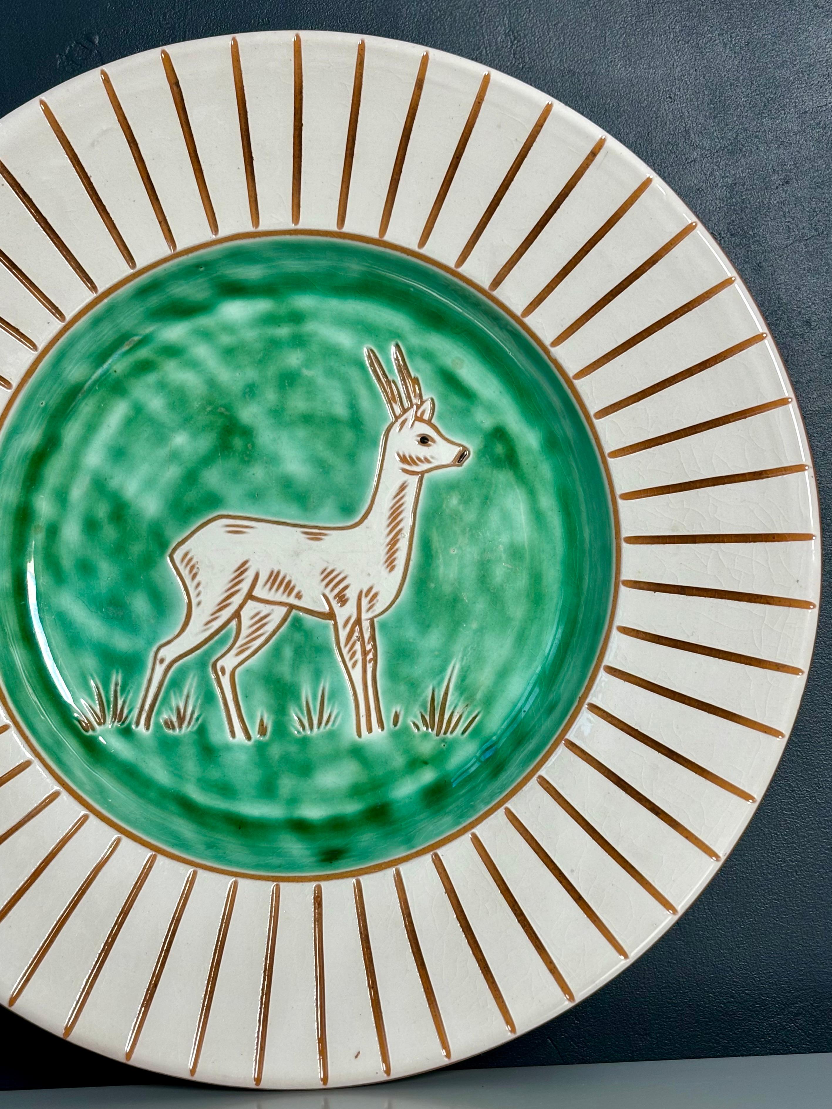 Ceramic Haunsø Danish Modern Decorative Plate With Deer, 1950s For Sale
