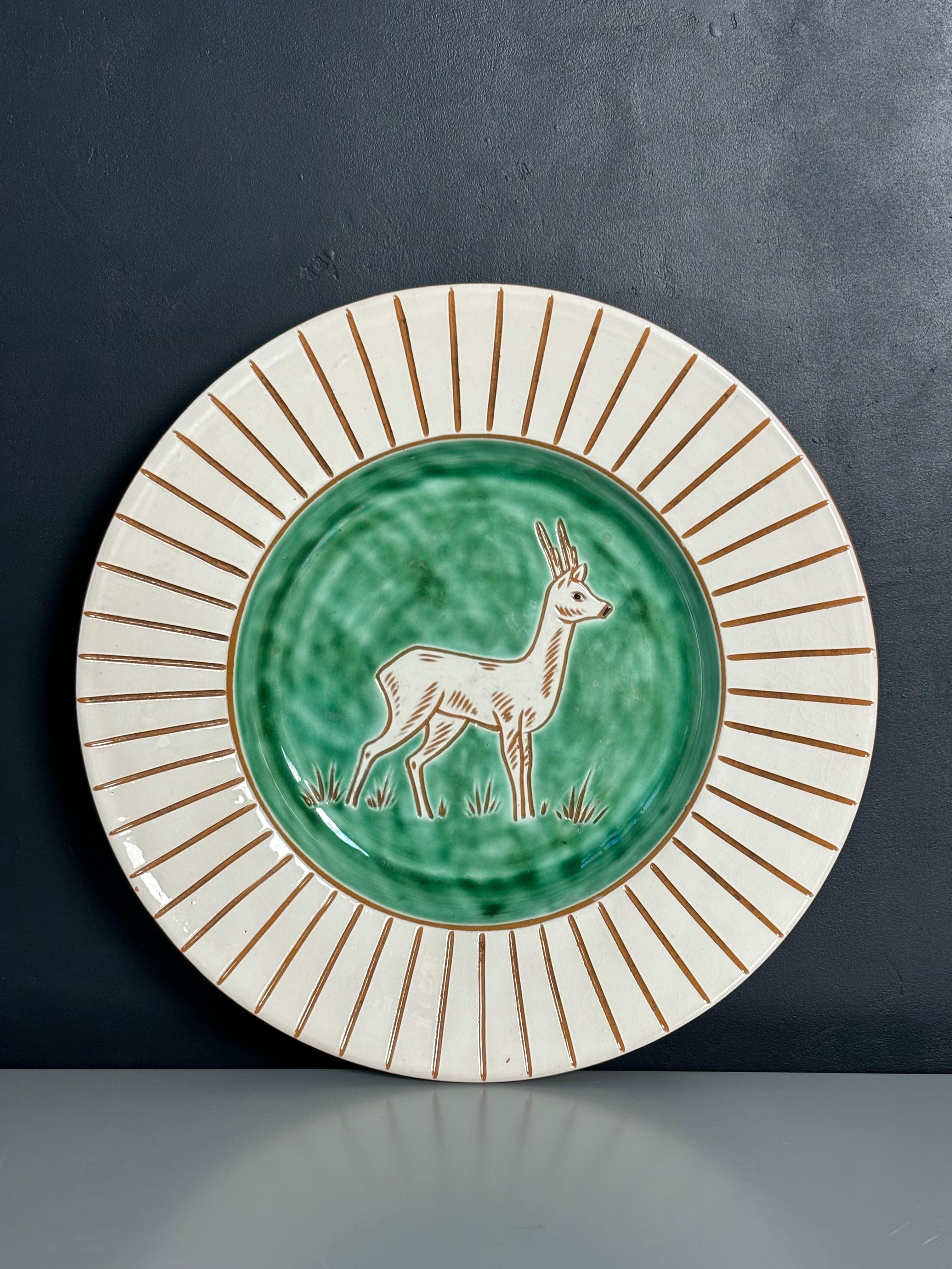 Haunsø Danish Modern Decorative Plate With Deer, 1950s For Sale 2