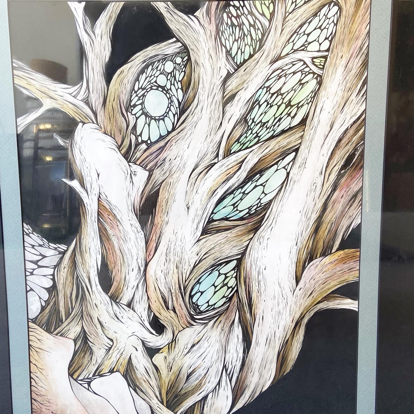 Tauchen Sie ein in die geheimnisvolle Faszination des signierten und gerahmten Kunstdrucks Haunted Tanglewood. Dieser fesselnde Druck zeigt eine dunkle und doch leuchtende Darstellung eines Tanglewood-Baumstammes, die eine Atmosphäre der Faszination