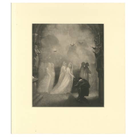 Haunting Elegance – 19th-Century Gothic Lithograph of Ghostly Apparitions