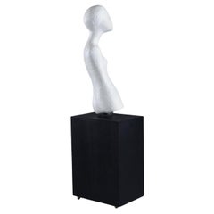 Haunting Nude Abstract Figural Modernist Plaster Sculpture and Pedestal Base