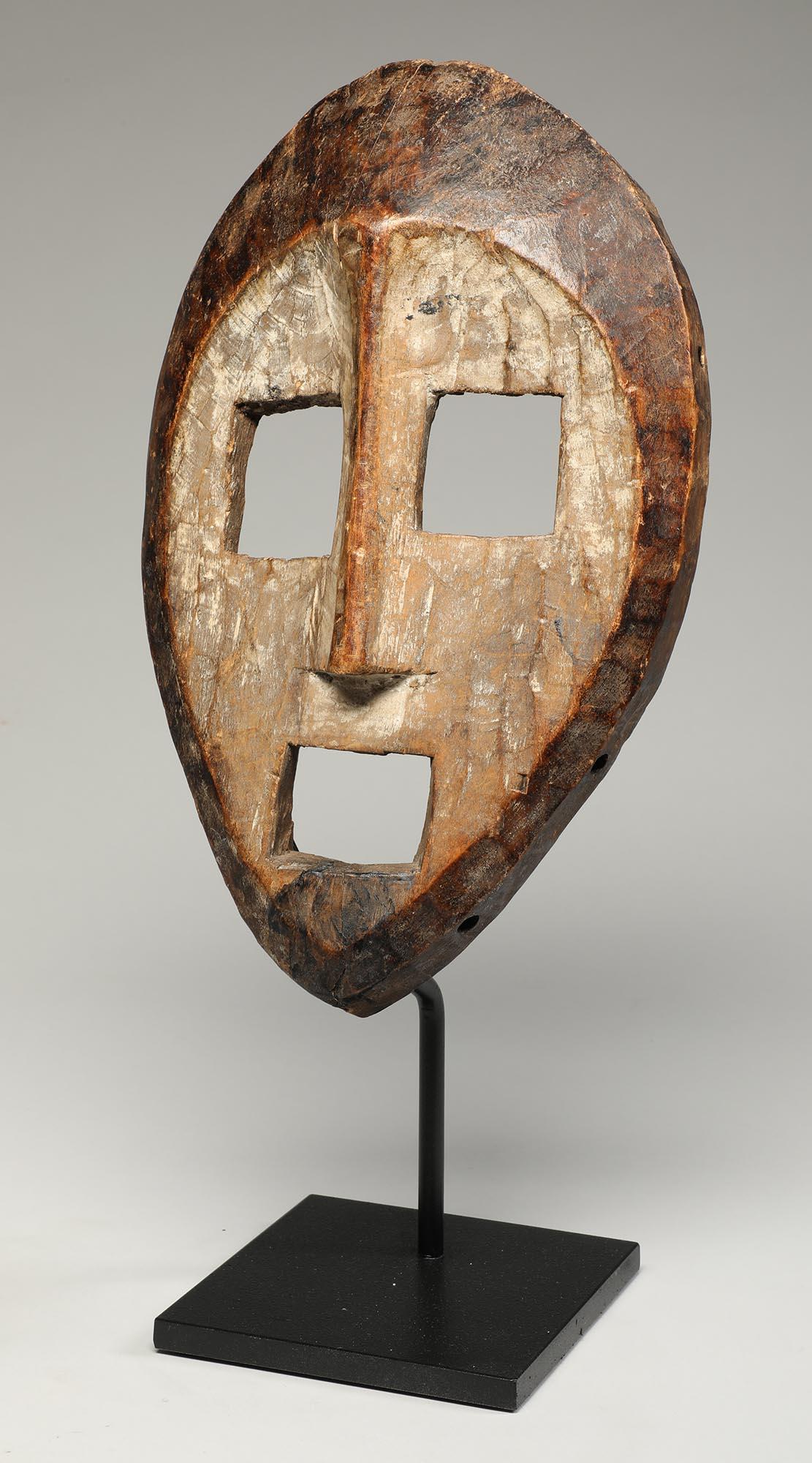 Tribal Haunting Open Square Eyed Kumu Wood Mask, Congo, Early 20th Century, Africa