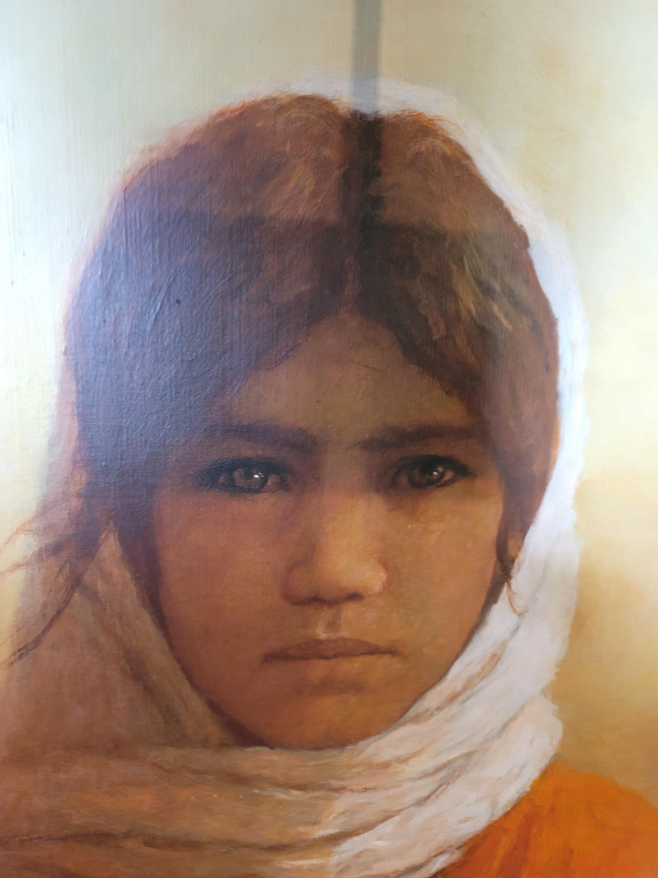 Modern Hauntingly Beautiful Portrait of a Young Yemenite Girl by William Weintraub For Sale