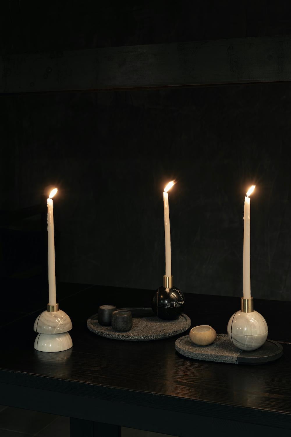 Burnished Hauri Candleholder, Black Marble For Sale