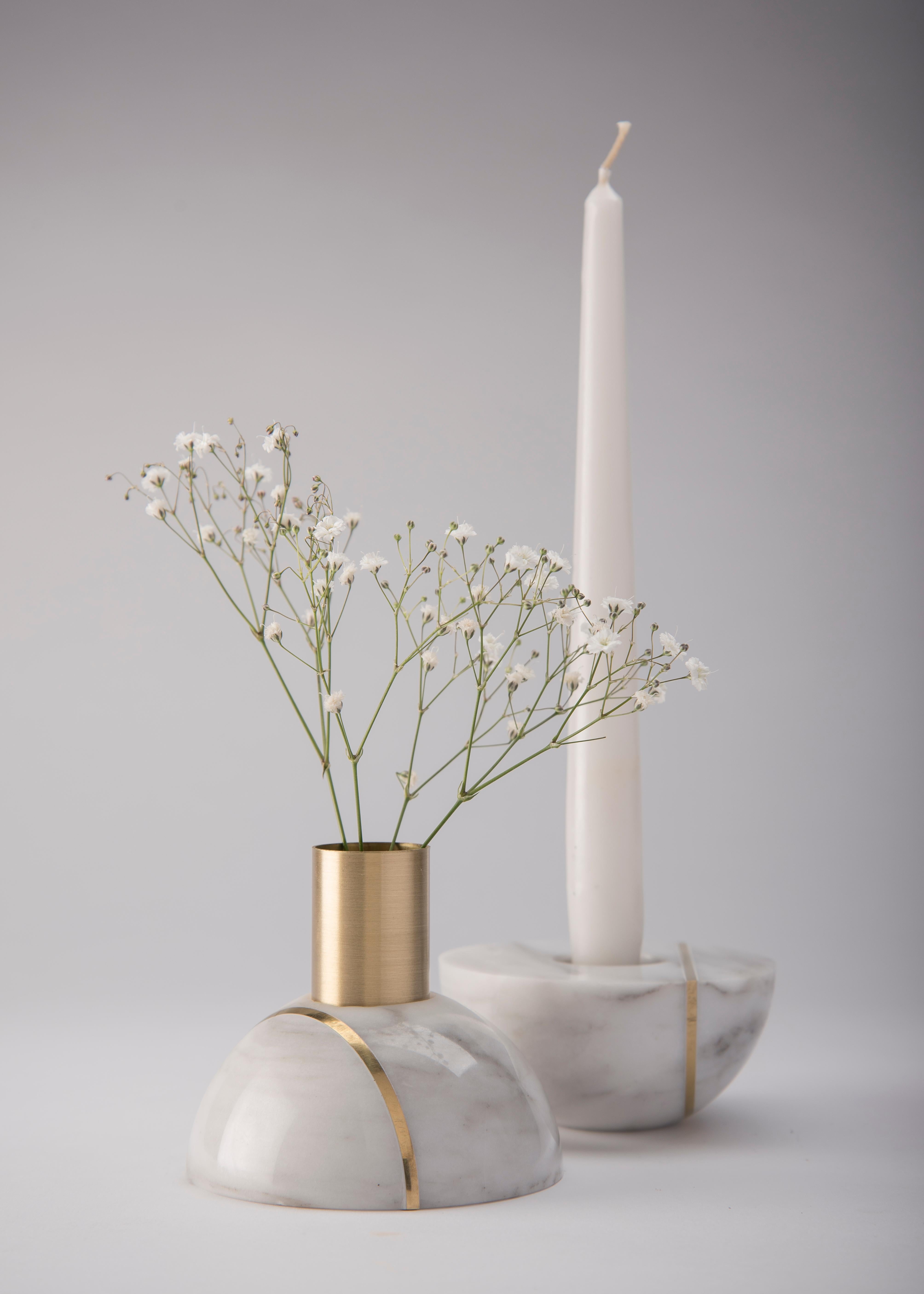 Minimalist Hauri Candleholder, White Marble For Sale