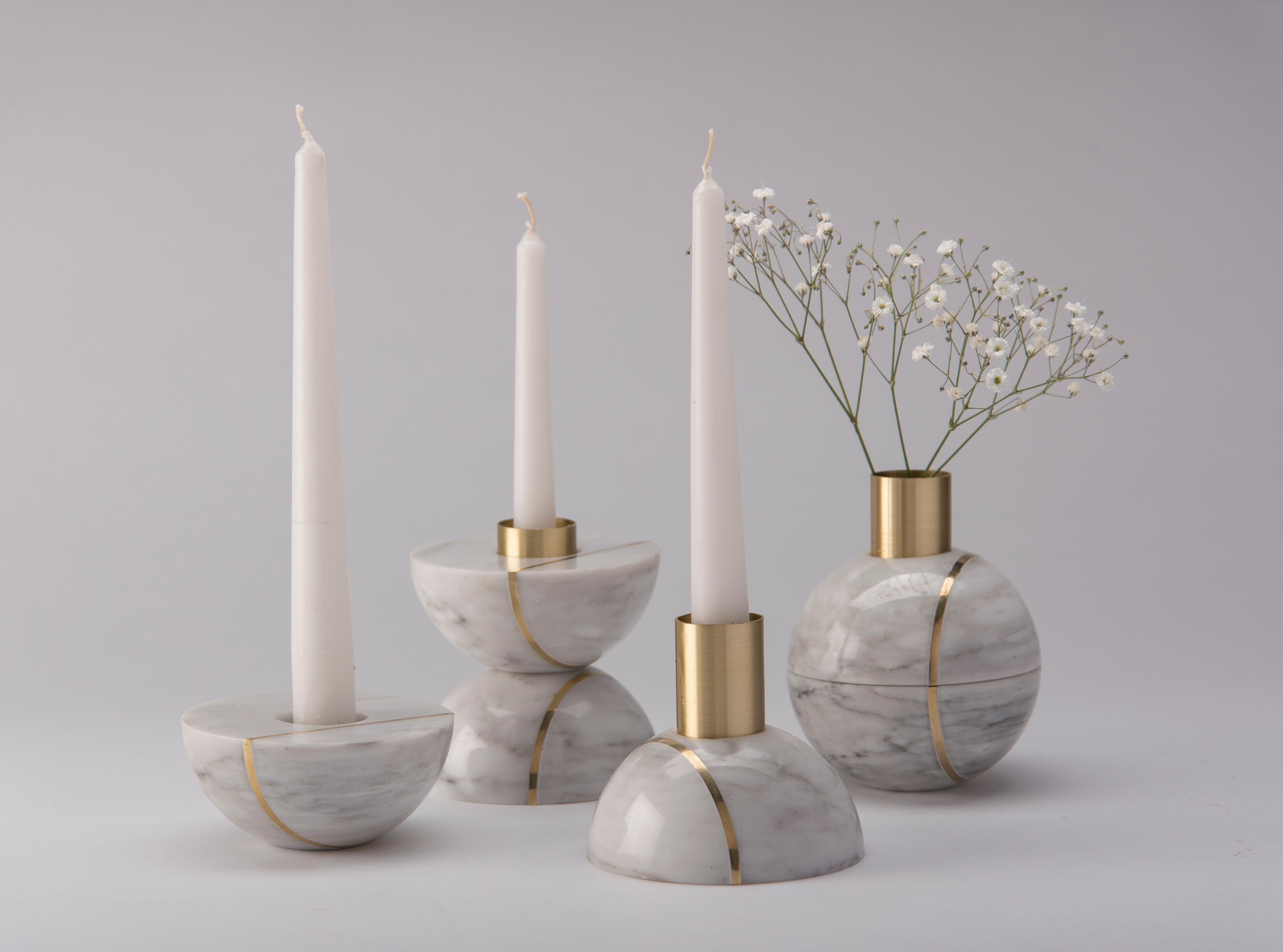 Lacquered Hauri Candleholder, White Marble For Sale