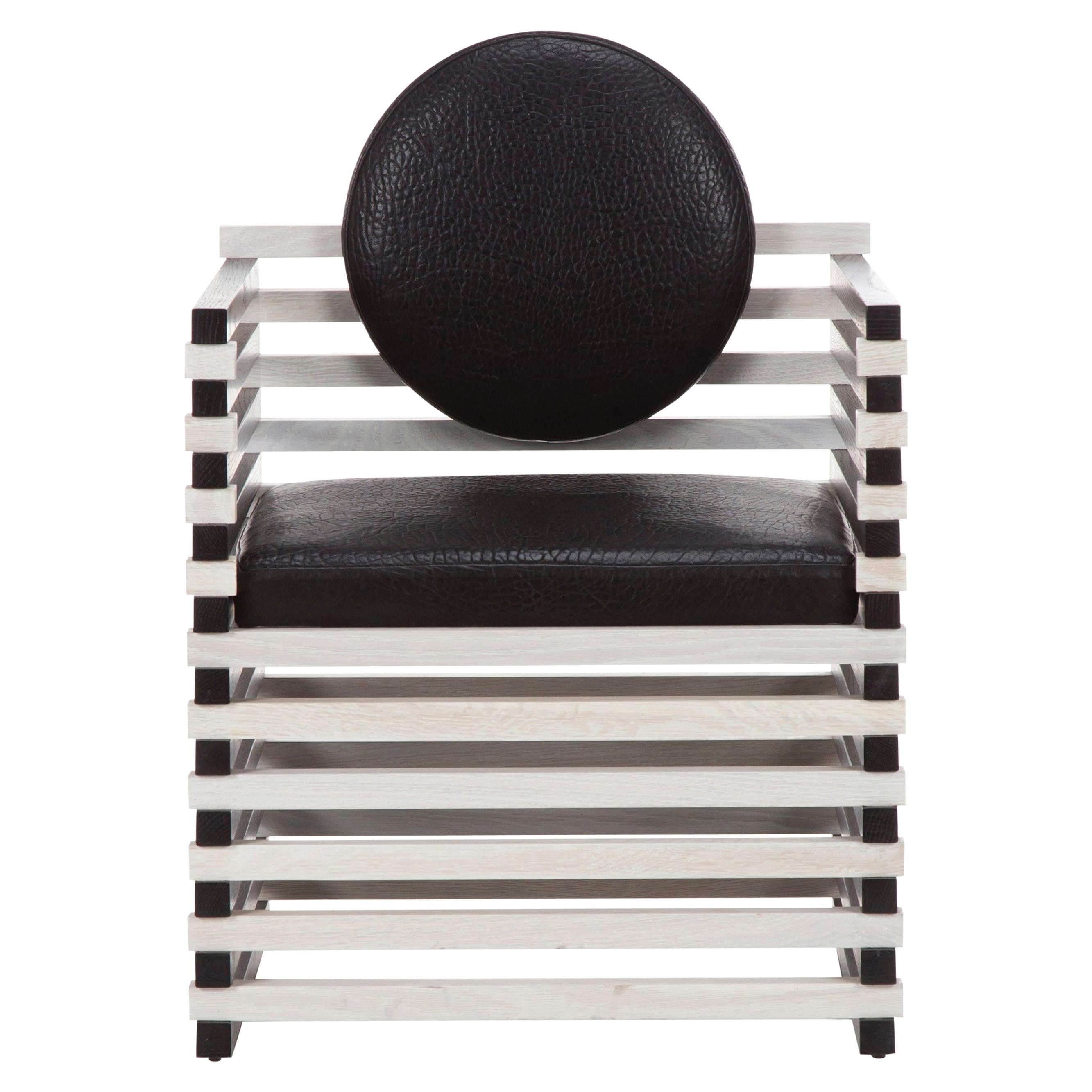 Hauser Armchair, High Contrast Black & White Wood and Leather by Kelly Wearstler