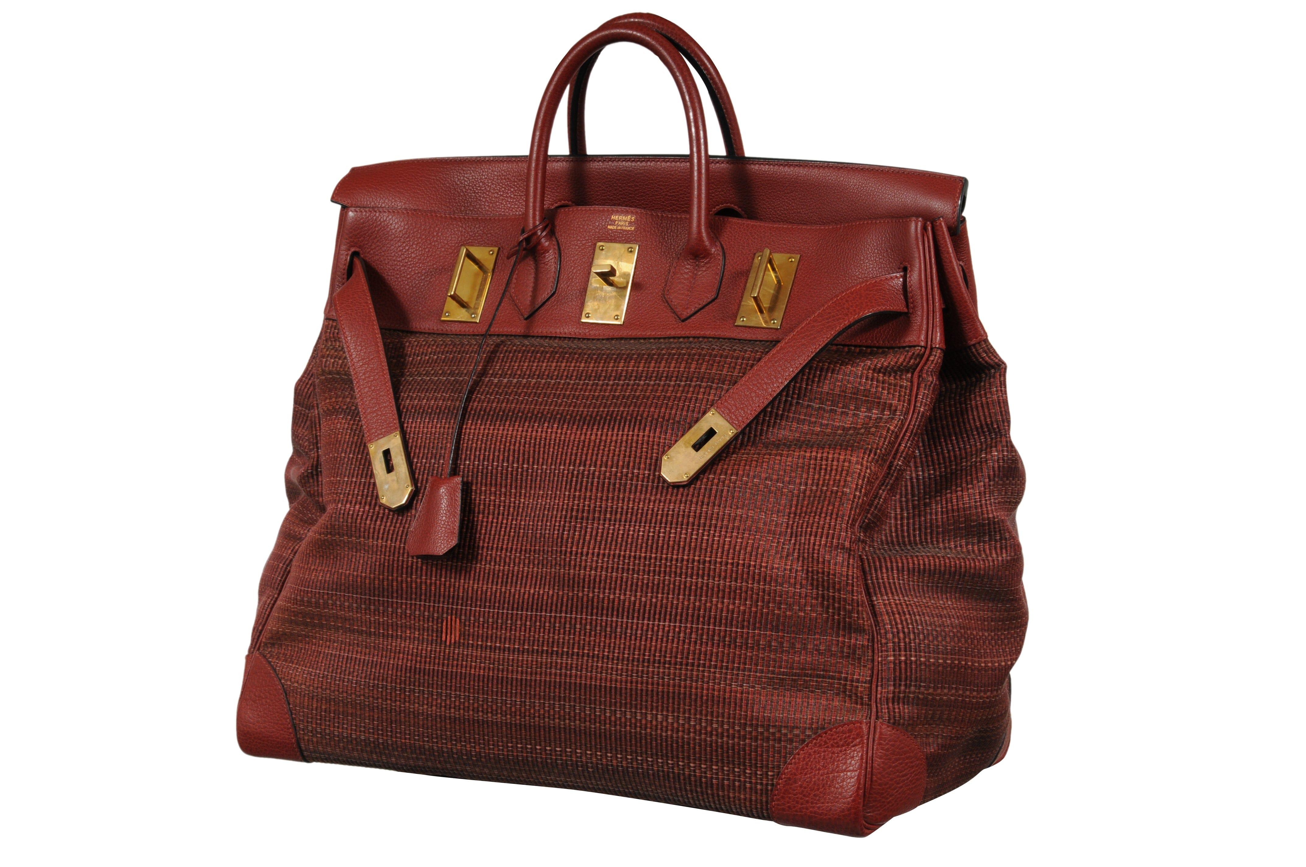 Haute A Courroies Hac 50 Red Rouge H Crinoline Buffalo  Duffle Travel Bag Vtg For Sale 13
