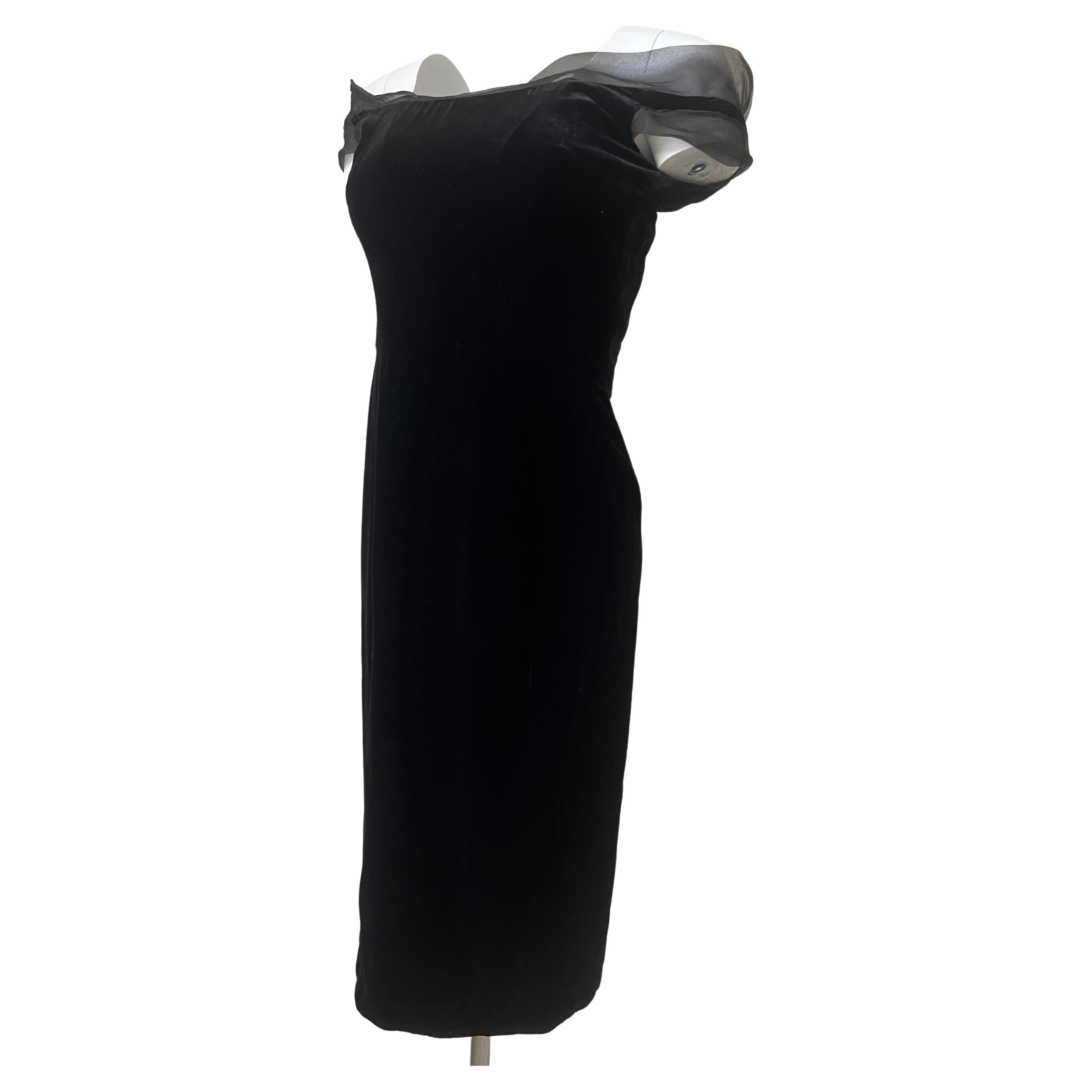 Haute Couture Black Velvet Pierre Balmain Evening Dress For Sale