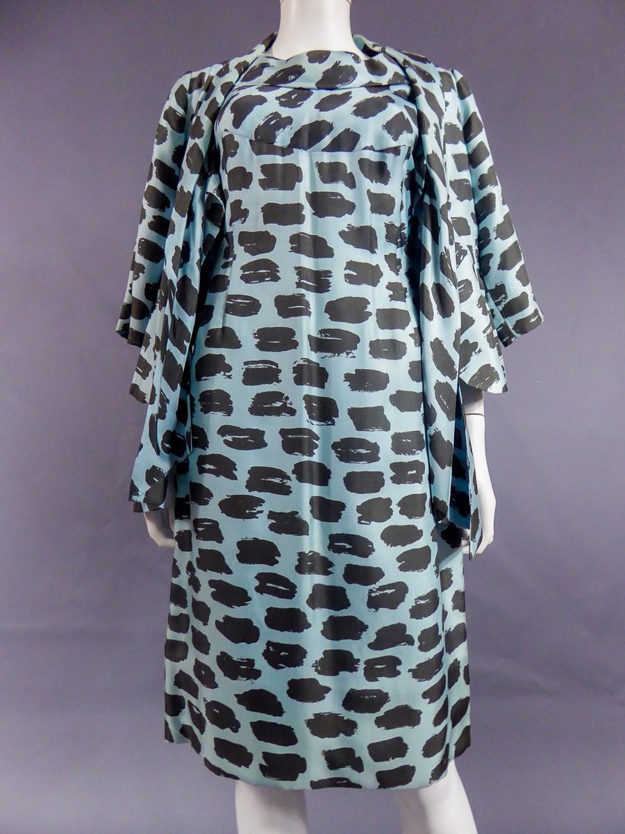 A French Couture Lanvin Castillo Printed Silk Set Numbered R6554H Circa 1962 For Sale 8