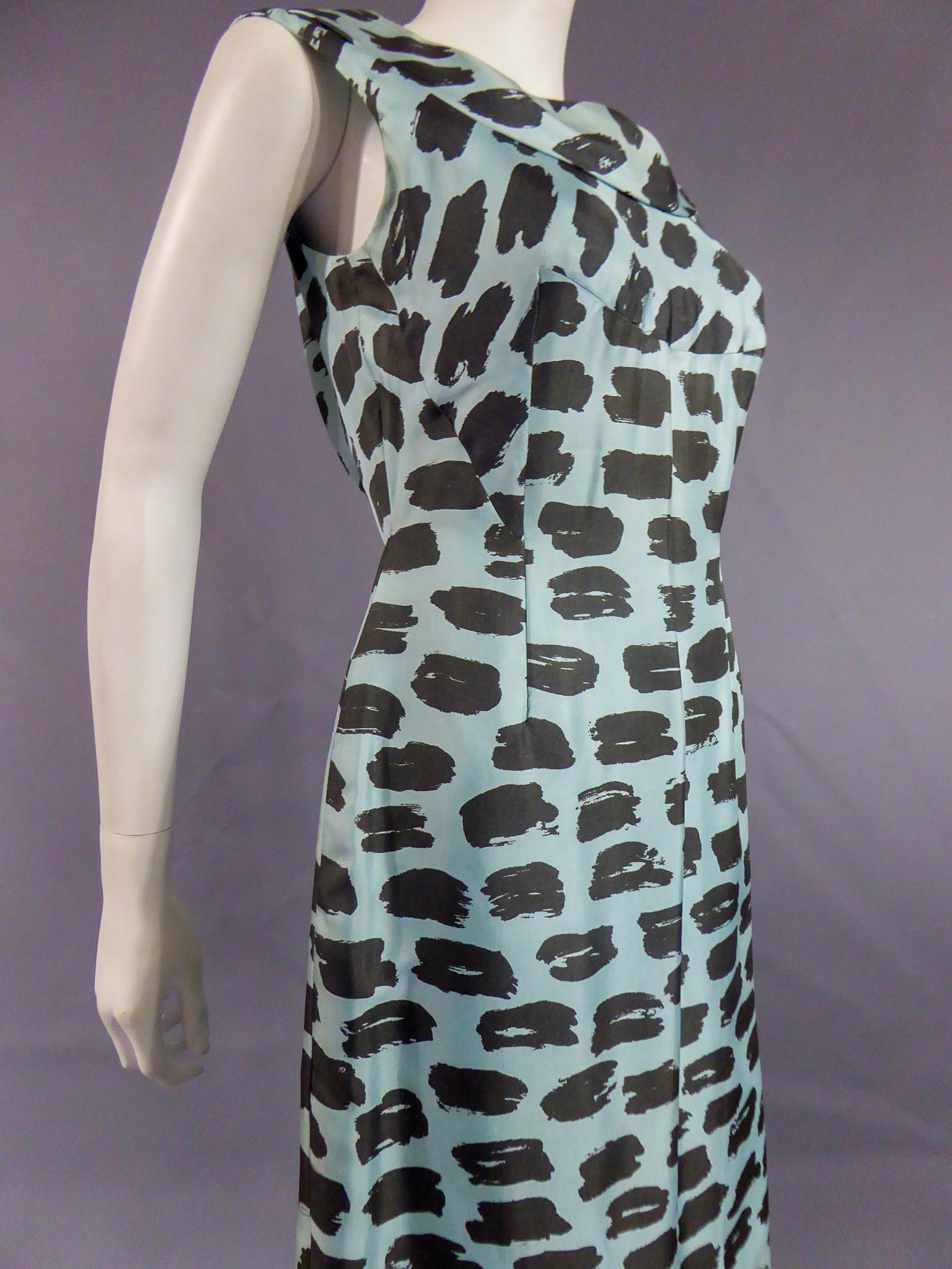 A French Couture Lanvin Castillo Printed Silk Set Numbered R6554H Circa 1962 For Sale 11