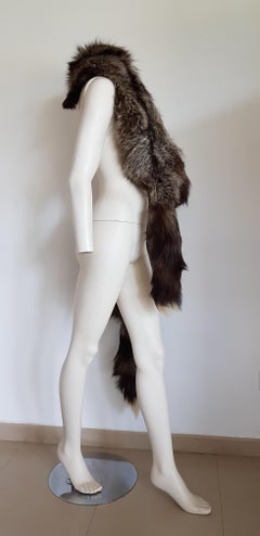 HAUTE COUTURE Two Silver Wild Fox Vintage STOLE with Swarovski