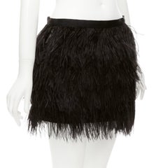HAUTE HIPPIE black rooster feather silk lined mid waist mini skirt XS