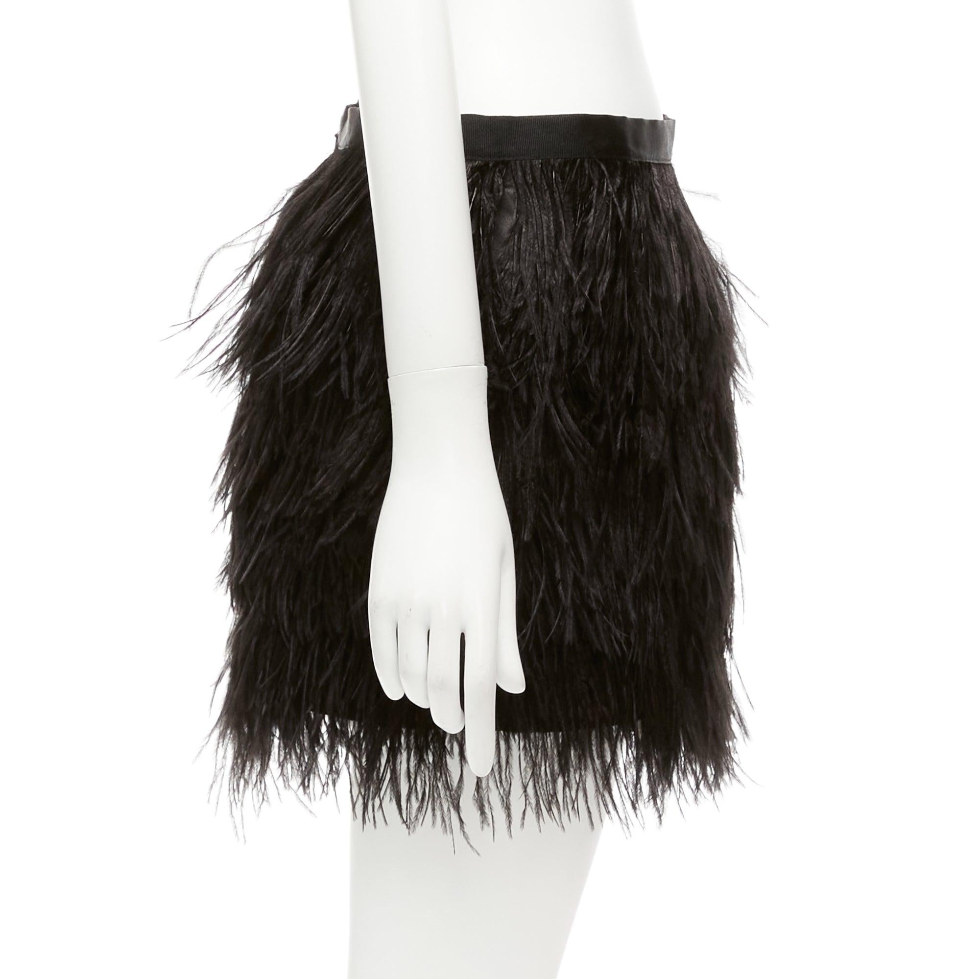 Black HAUTE HIPPIE black rooster feather silk lined mid waist mini skirt XS For Sale