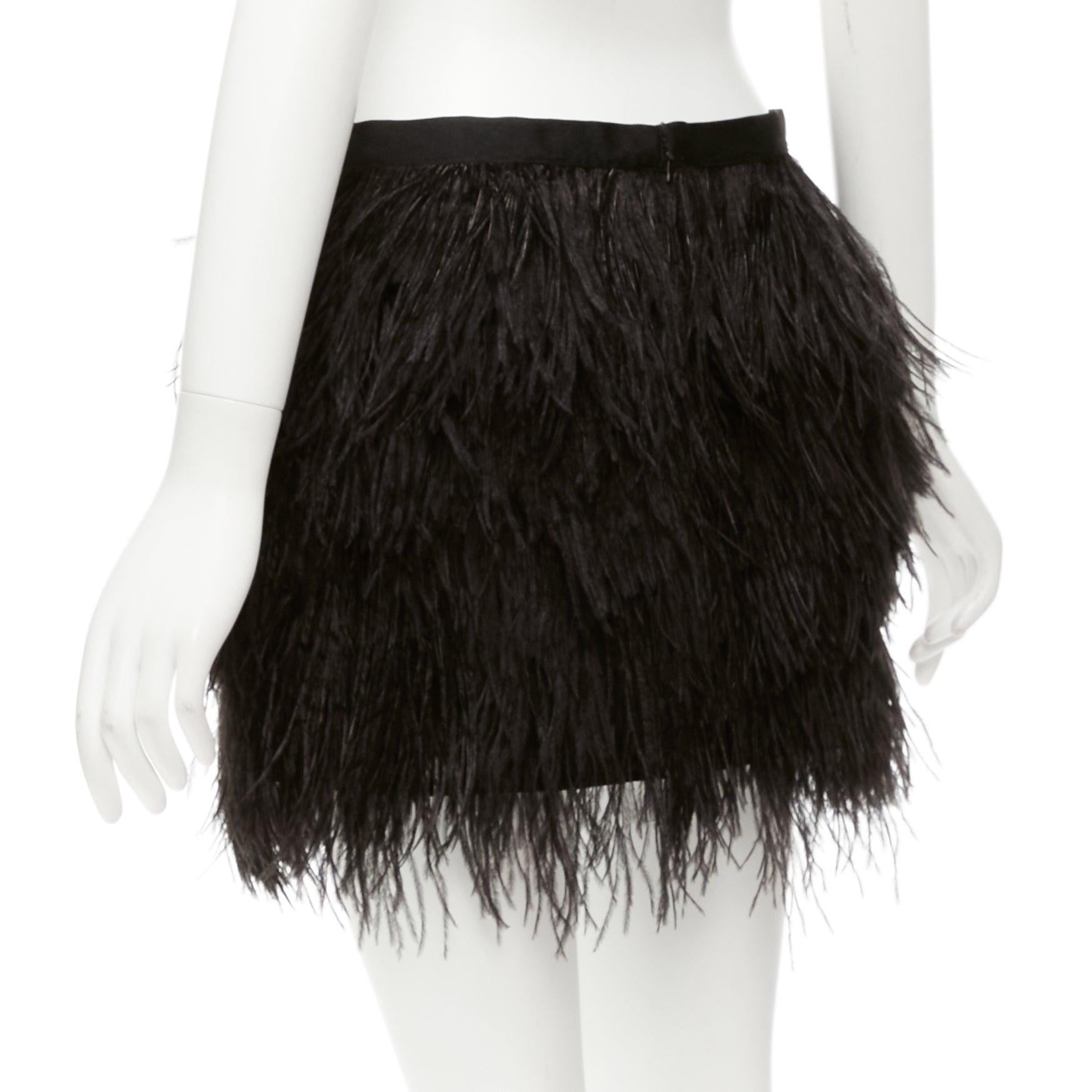 HAUTE HIPPIE black rooster feather silk lined mid waist mini skirt XS For Sale 1