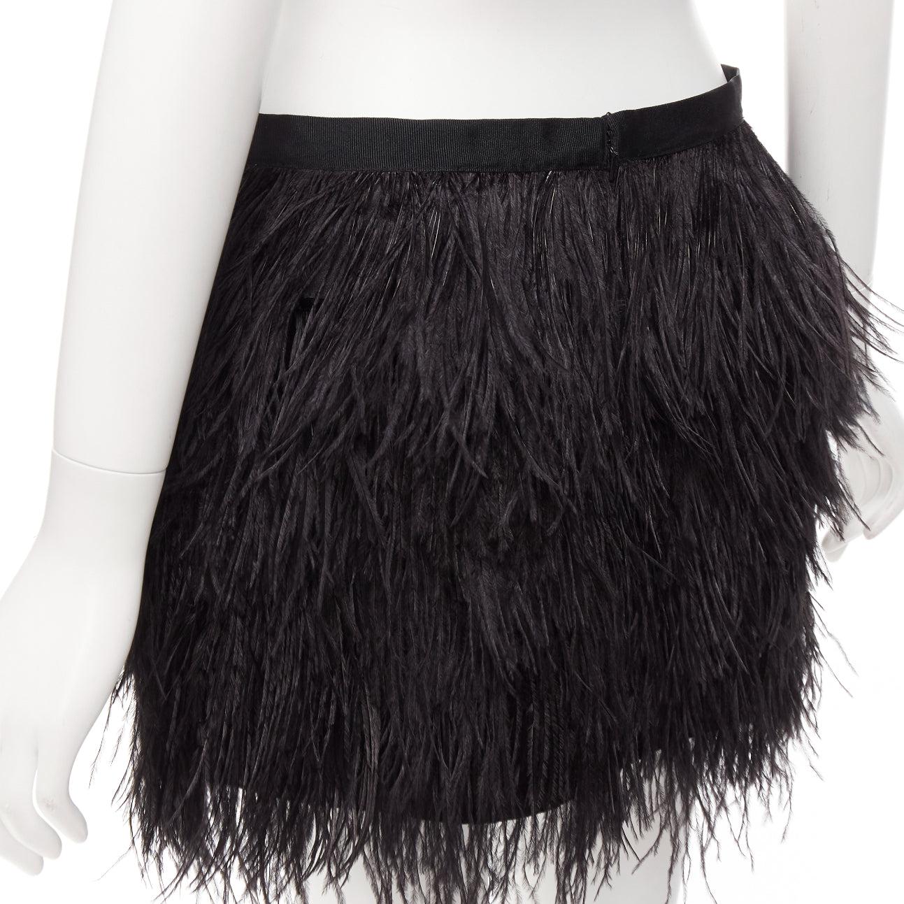 HAUTE HIPPIE black rooster feather silk lined mid waist mini skirt XS For Sale 1