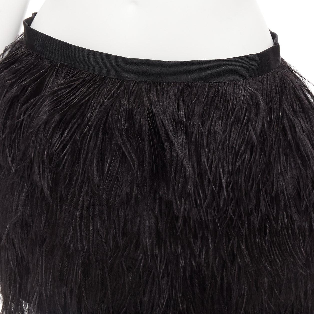 HAUTE HIPPIE black rooster feather silk lined mid waist mini skirt XS For Sale 2