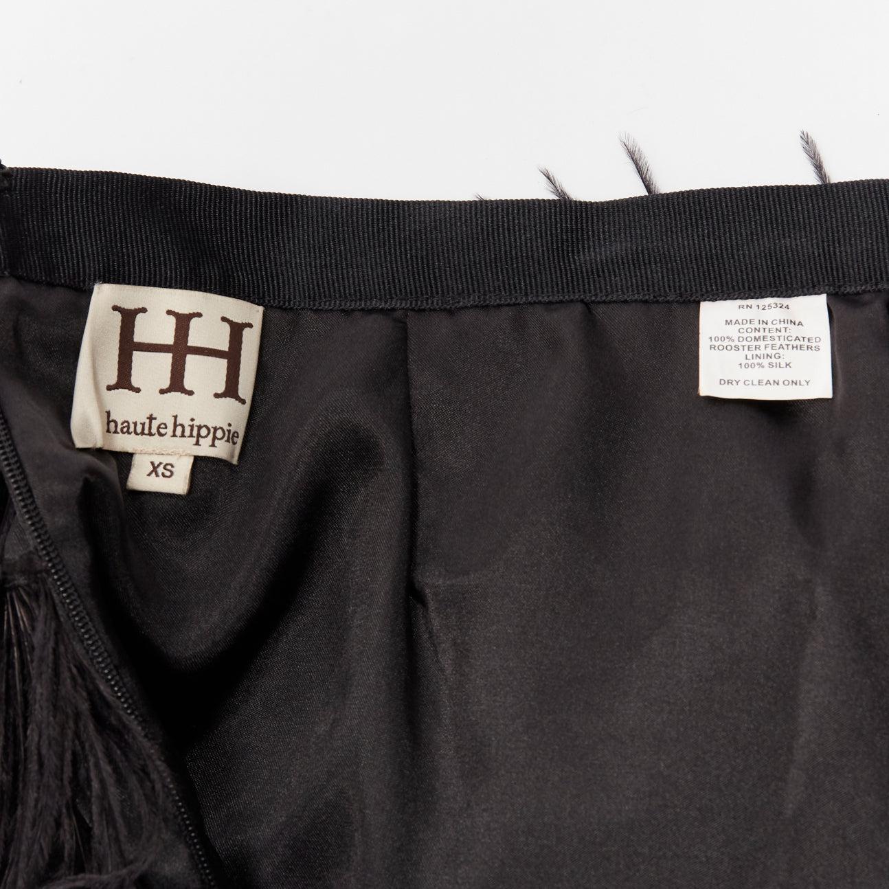 HAUTE HIPPIE black rooster feather silk lined mid waist mini skirt XS For Sale 3
