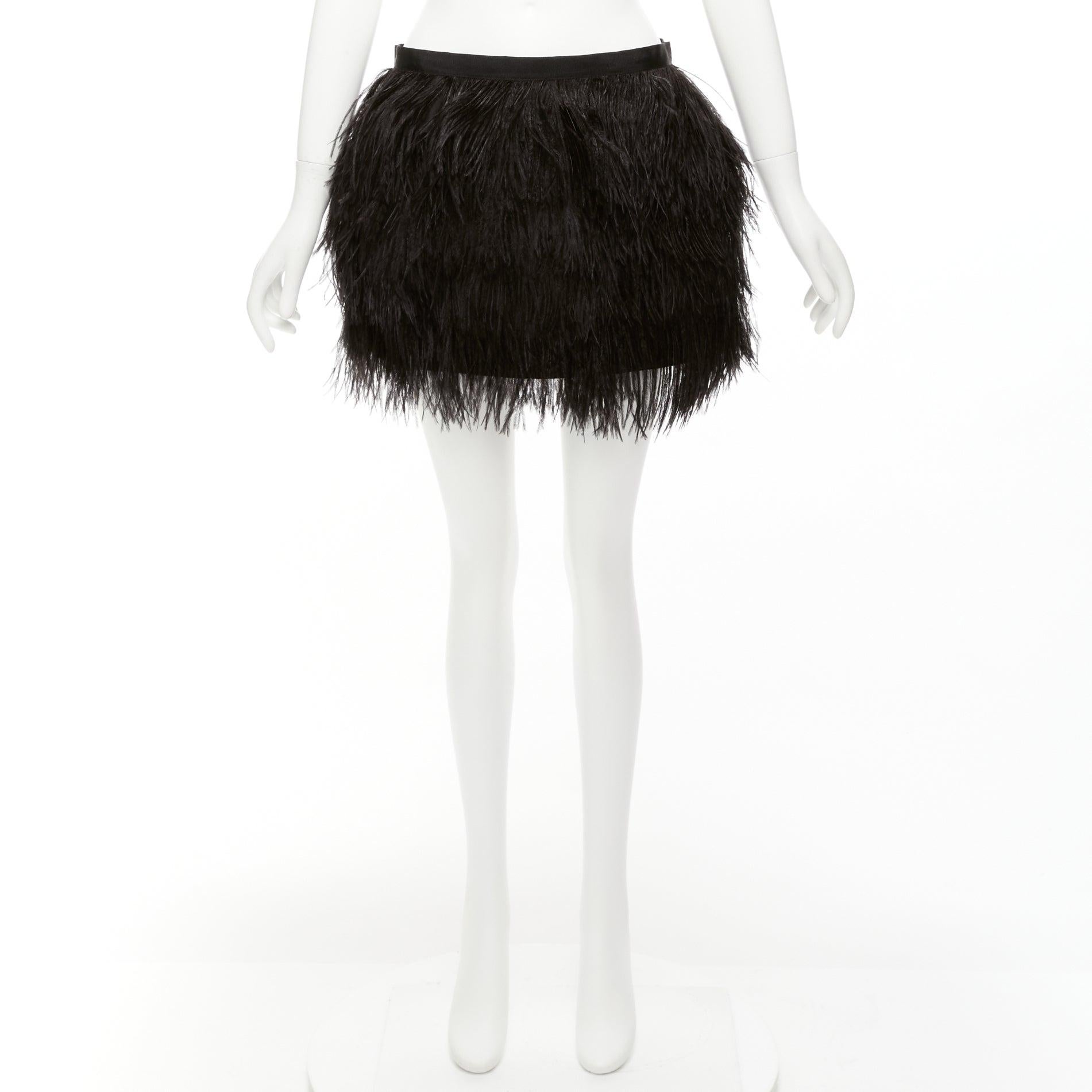 HAUTE HIPPIE black rooster feather silk lined mid waist mini skirt XS For Sale 5