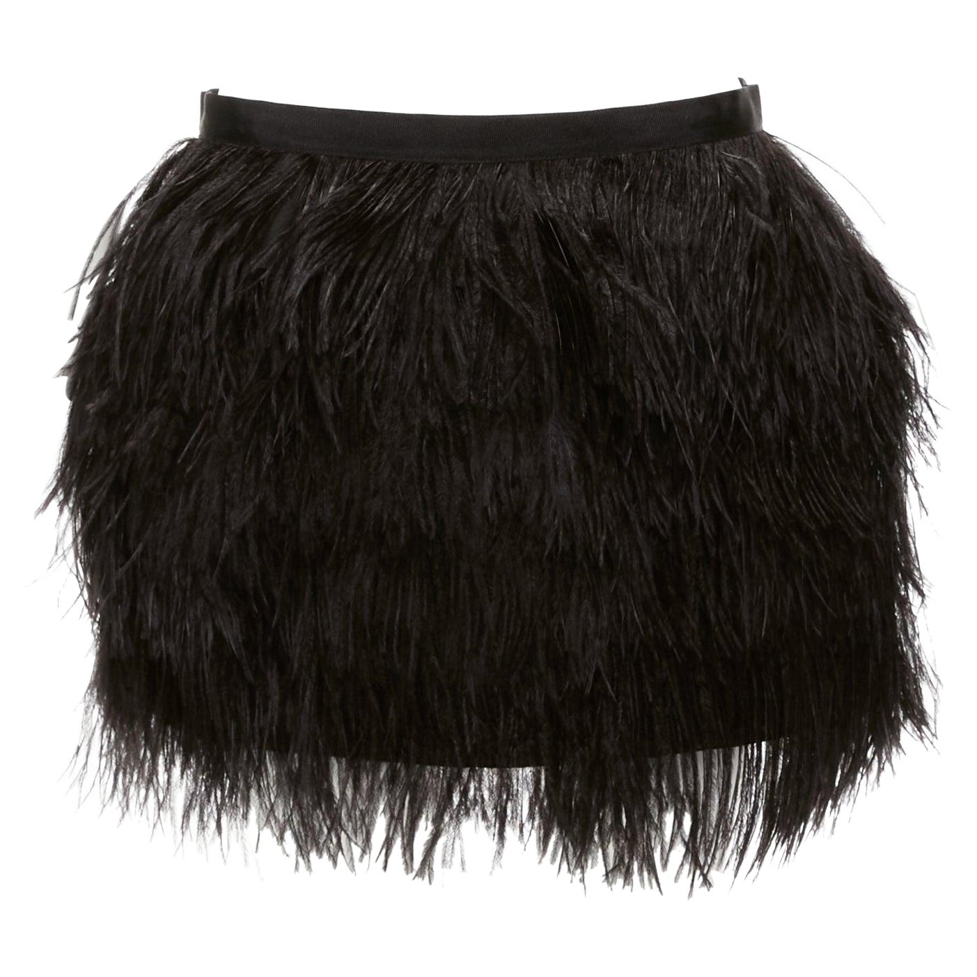 HAUTE HIPPIE black rooster feather silk lined mid waist mini skirt XS