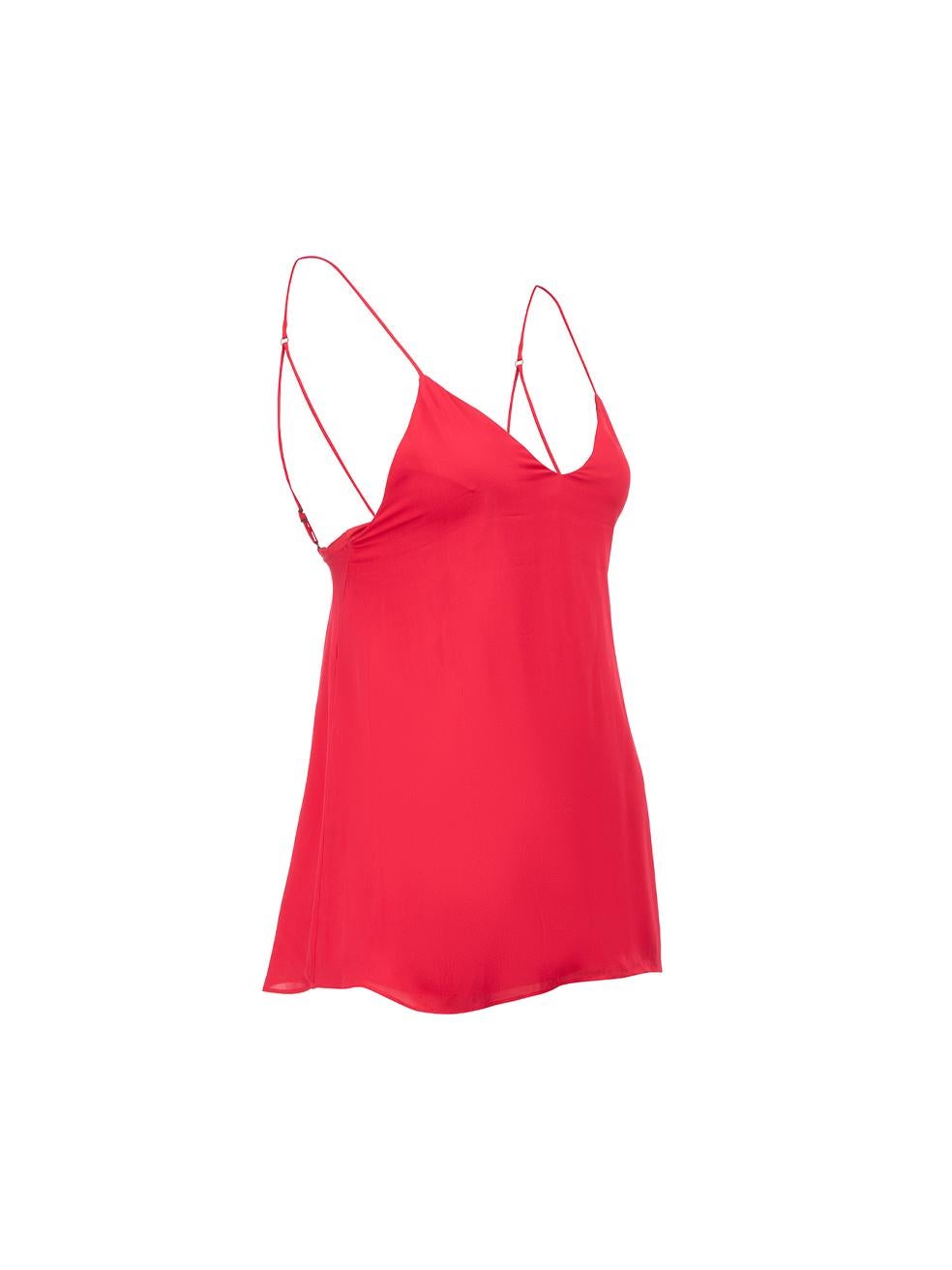 CONDITION is Very good. Minimal wear to top is evident. Minimal wear to the front with small pull to the weave on this used Haute Hippie designer resale item.
 
 
 
 Details
 
 
 Red
 
 Silk
 
 Tank top
 
 Adjustable spaghetti shoulder straps
 
 V