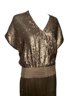 Haute Hippie Sequin Gold Drop Waist Cocktail Dress, 2000s