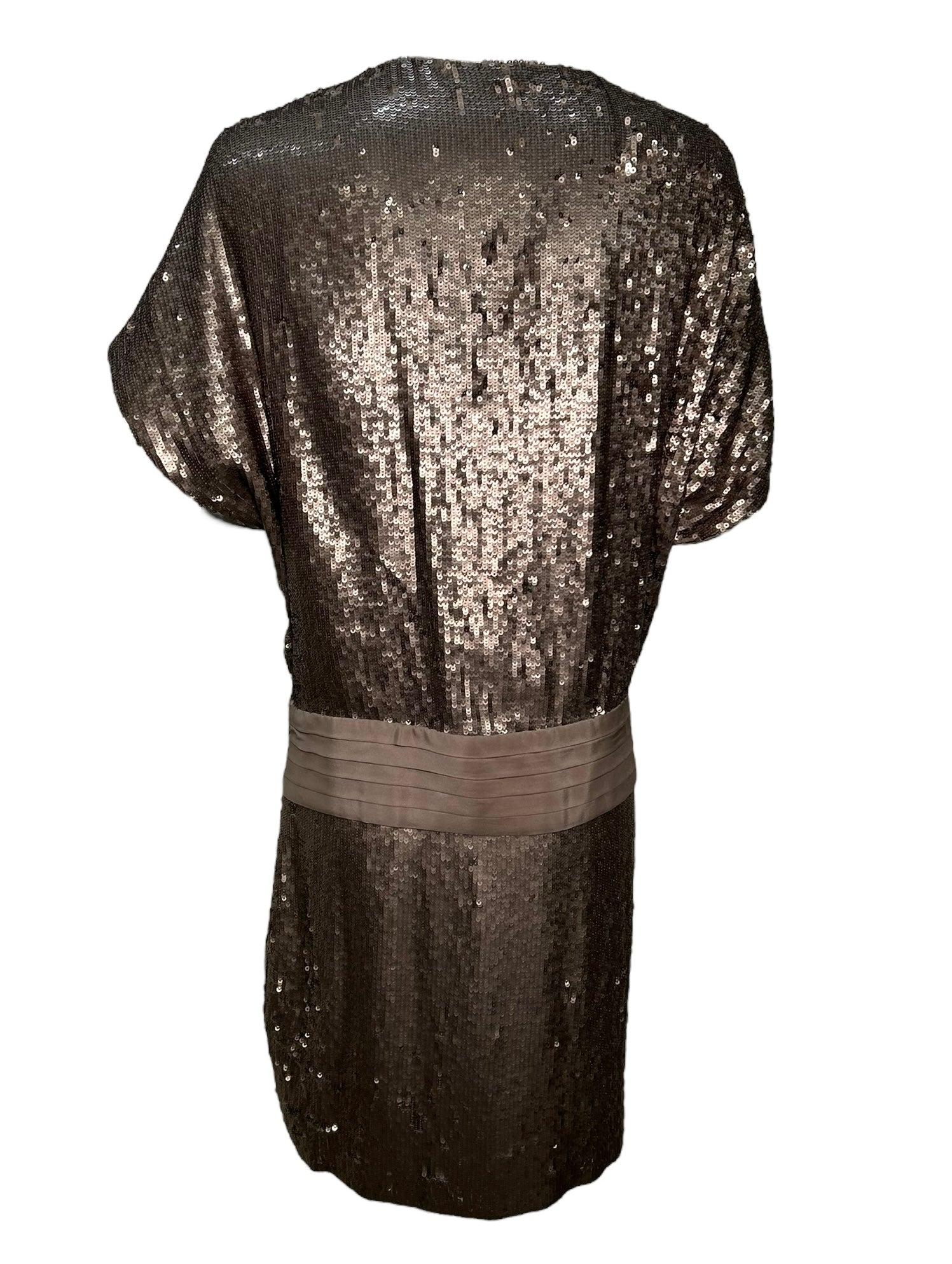 Black Haute Hippie Sequin Gold Drop Waist Cocktail Dress, 2000s For Sale