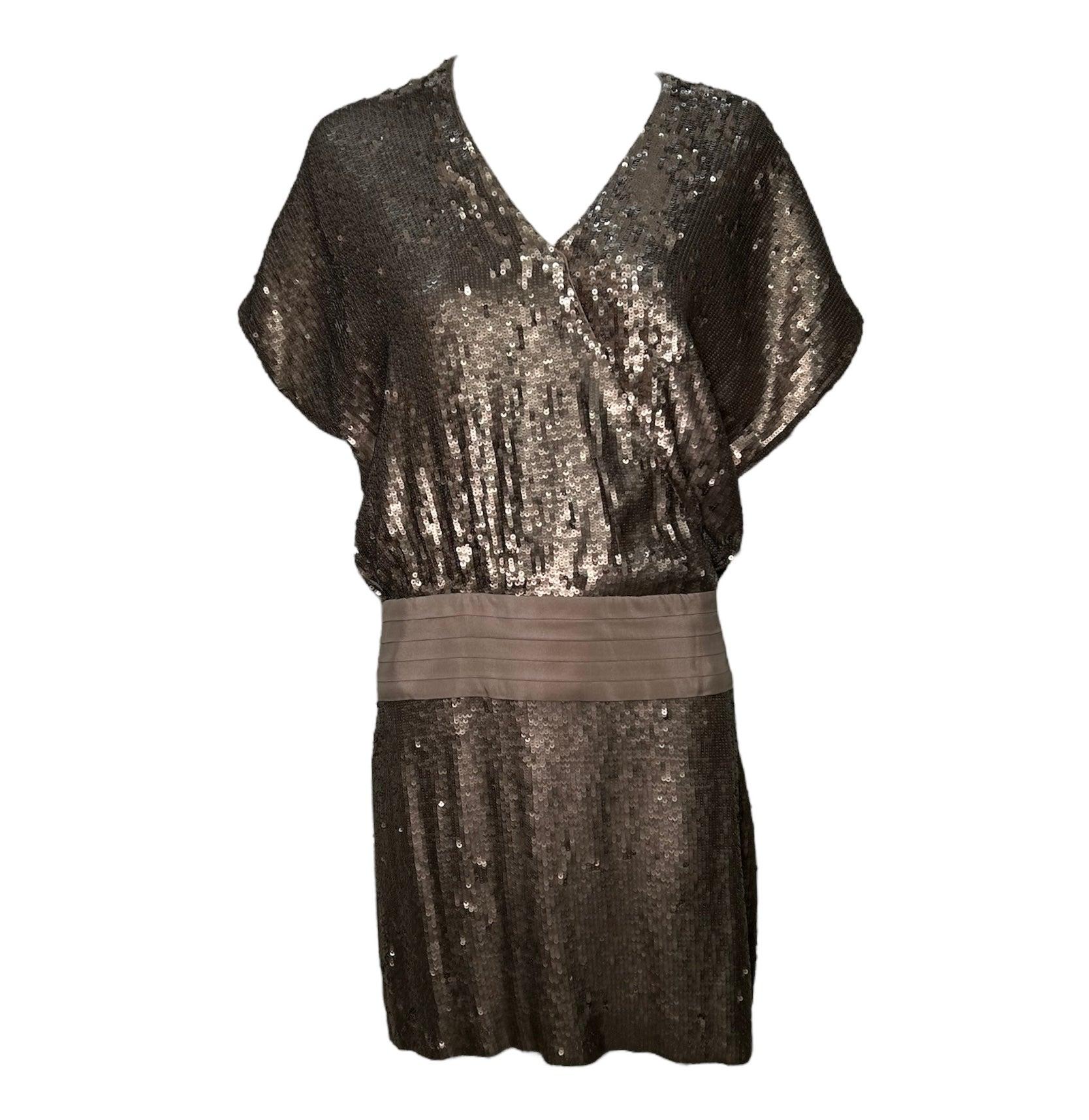Haute Hippie Sequin Gold Drop Waist Cocktail Dress, 2000s For Sale