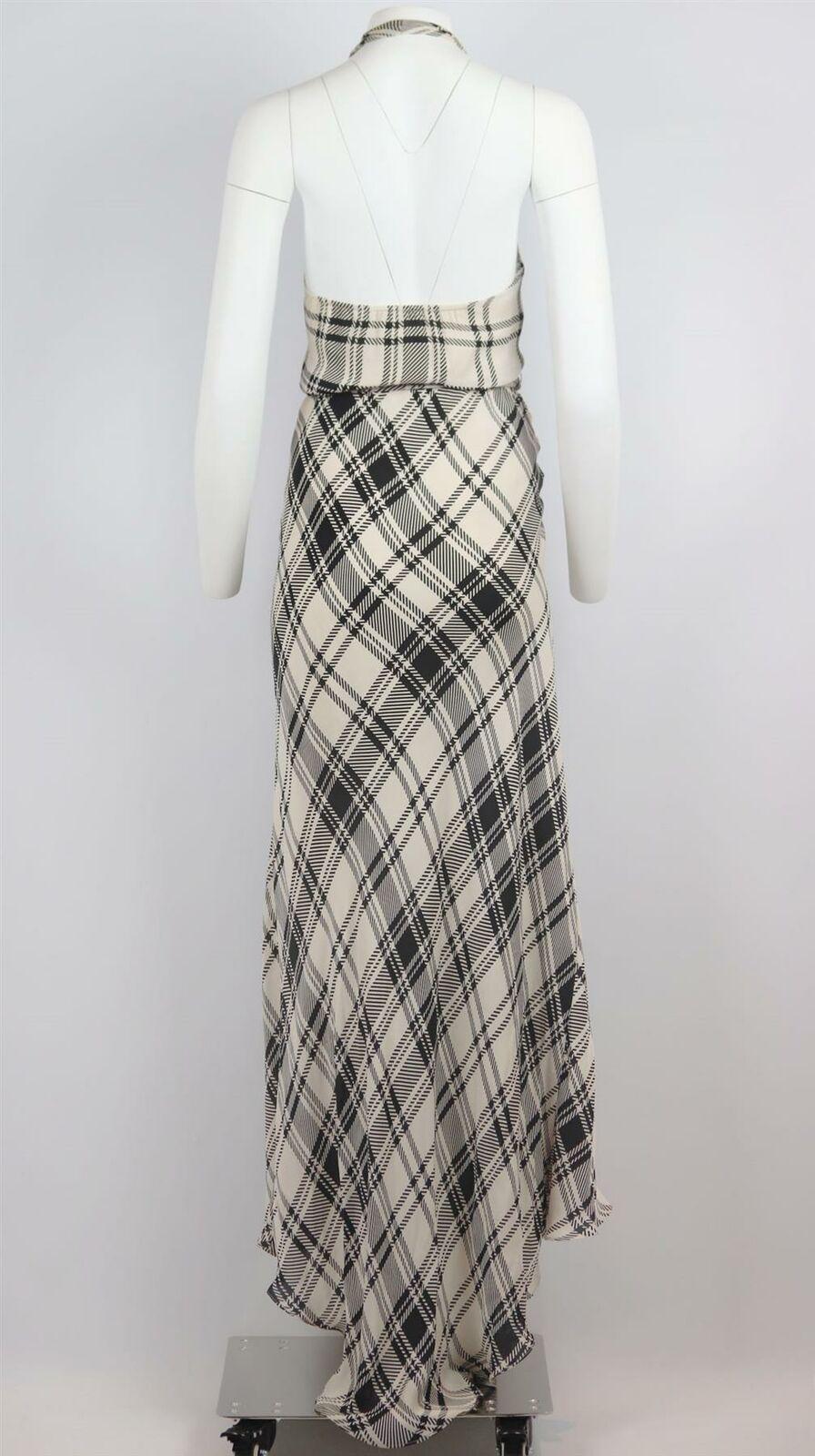 Haute Hippie Wrap Effect Plaid Silk Halterneck Maxi Dress at